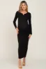 Black Ribbed Long Sleeve Maternity Maxi Dress sold by Pinkblush