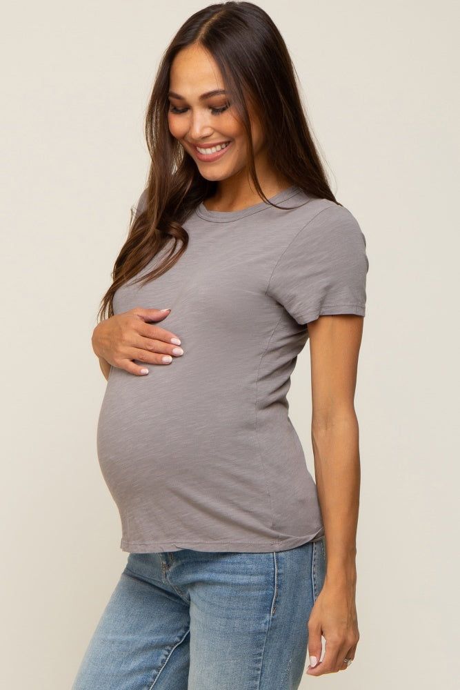 Grey Slub Knit Cropped Maternity T-Shirt sold by Pinkblush product image thumbnail 3