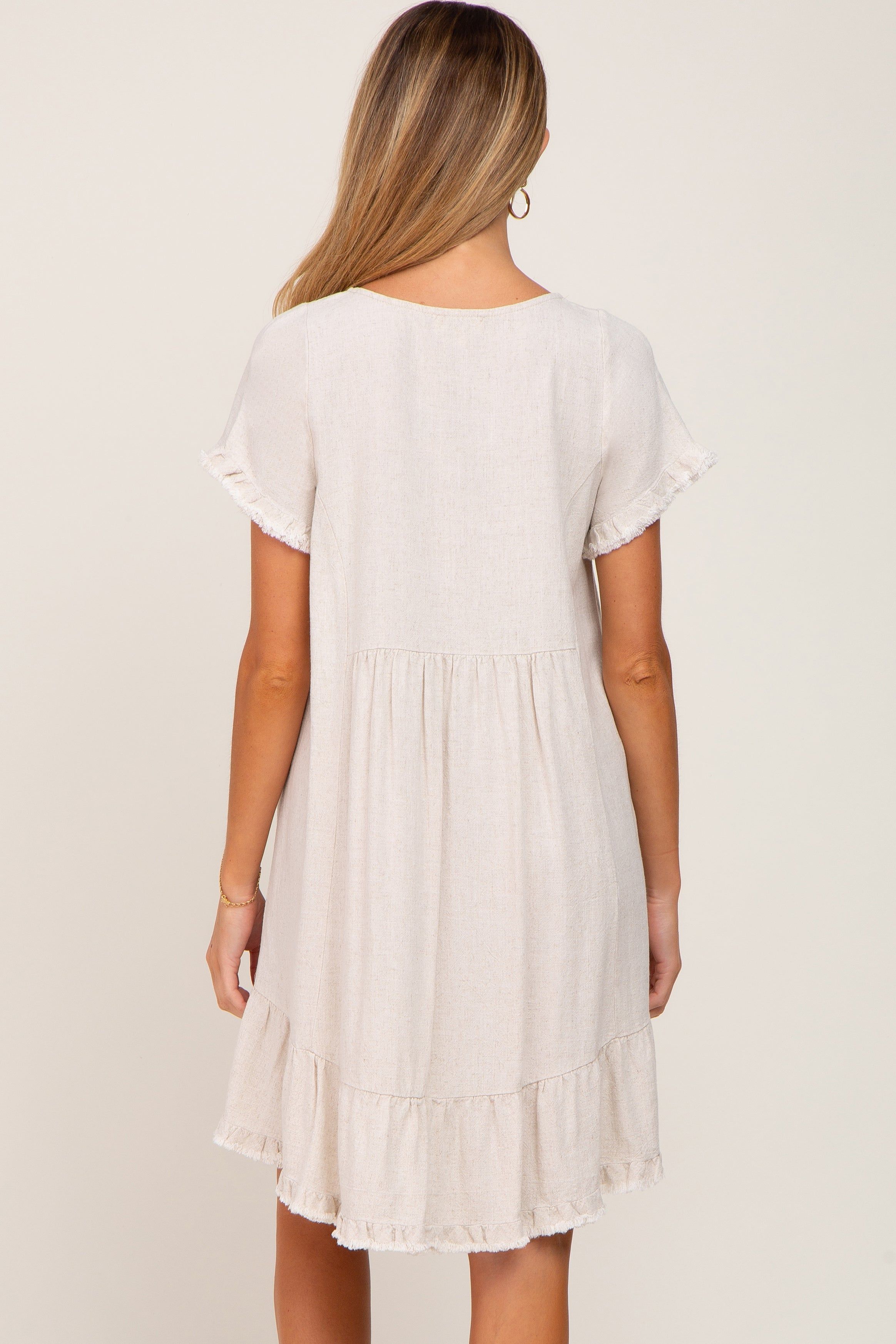 Beige Frayed Hem Maternity Dress sold by Pinkblush product image thumbnail 3