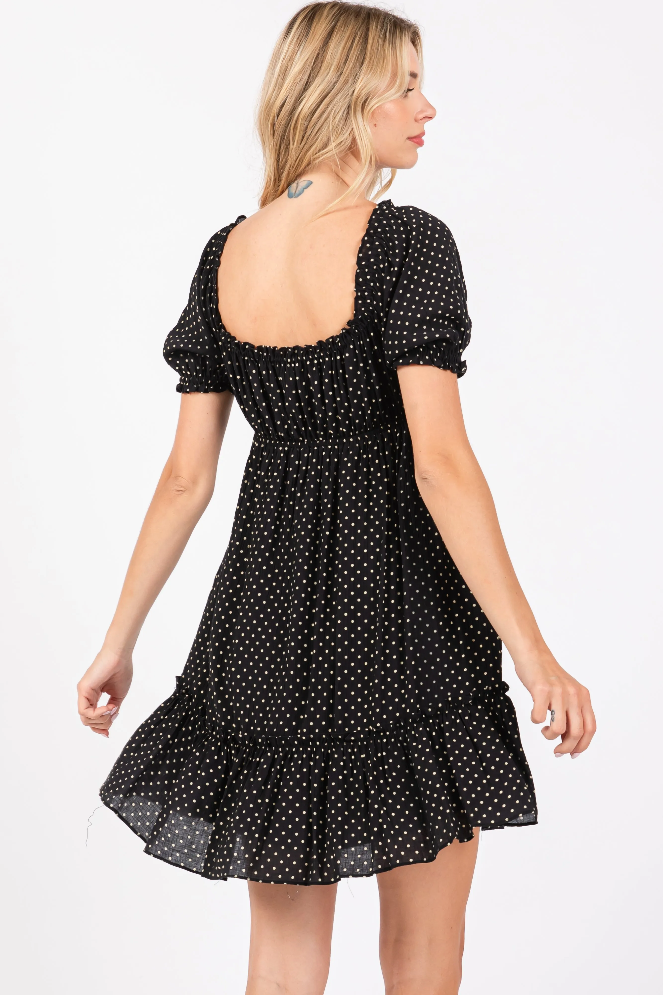 Black Polka Dot Puff Sleeve Tie Front Dress sold by Pinkblush product image thumbnail 3