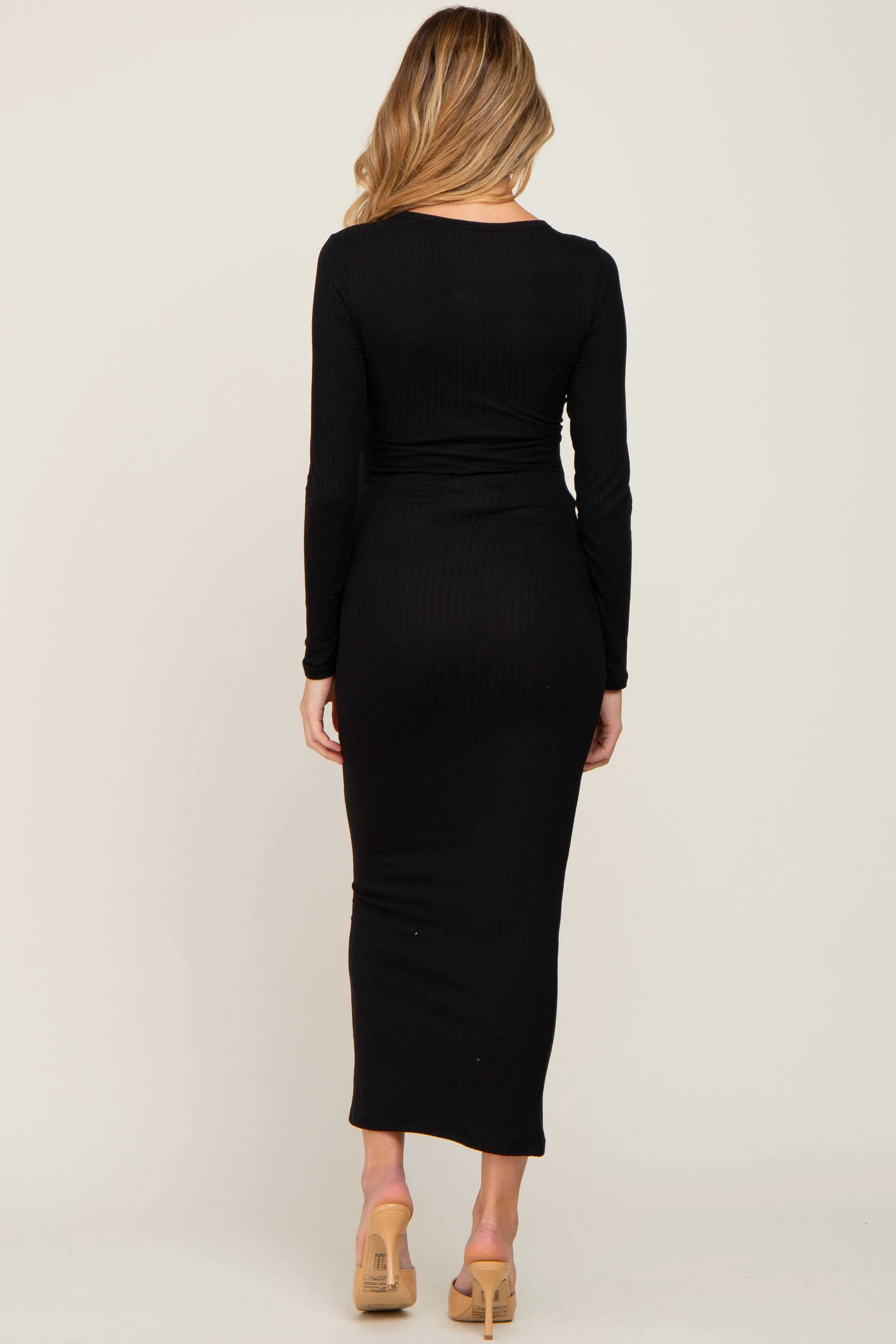 Black Ribbed Long Sleeve Maternity Maxi Dress sold by Pinkblush product image thumbnail 3