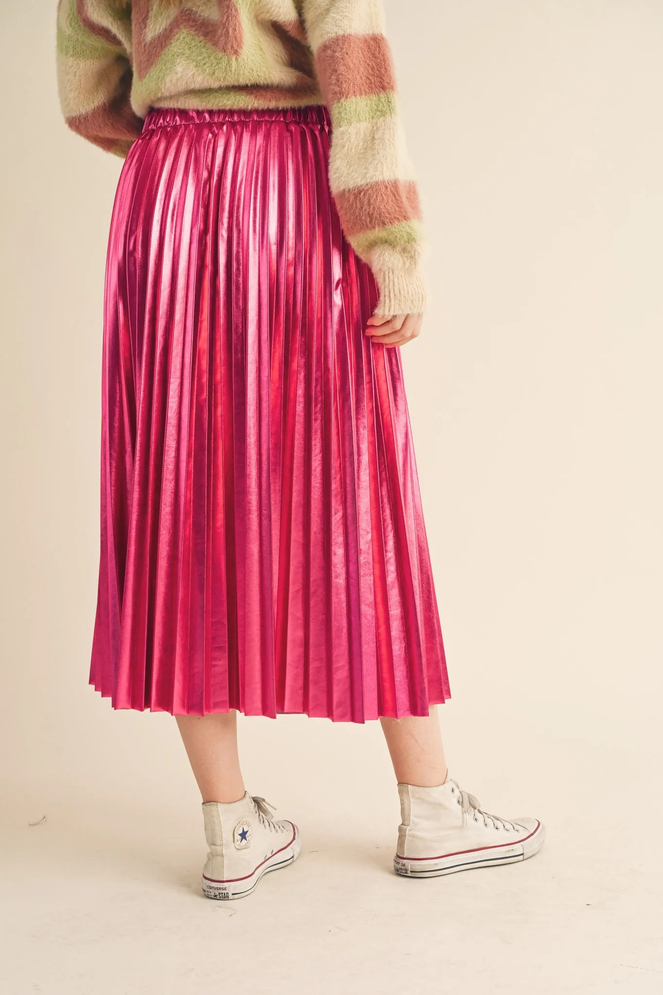 Pink Metallic Pleated Midi Skirt sold by Pinkblush product image thumbnail 4