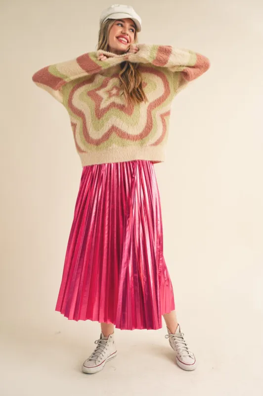 Pink Metallic Pleated Midi Skirt sold by Pinkblush