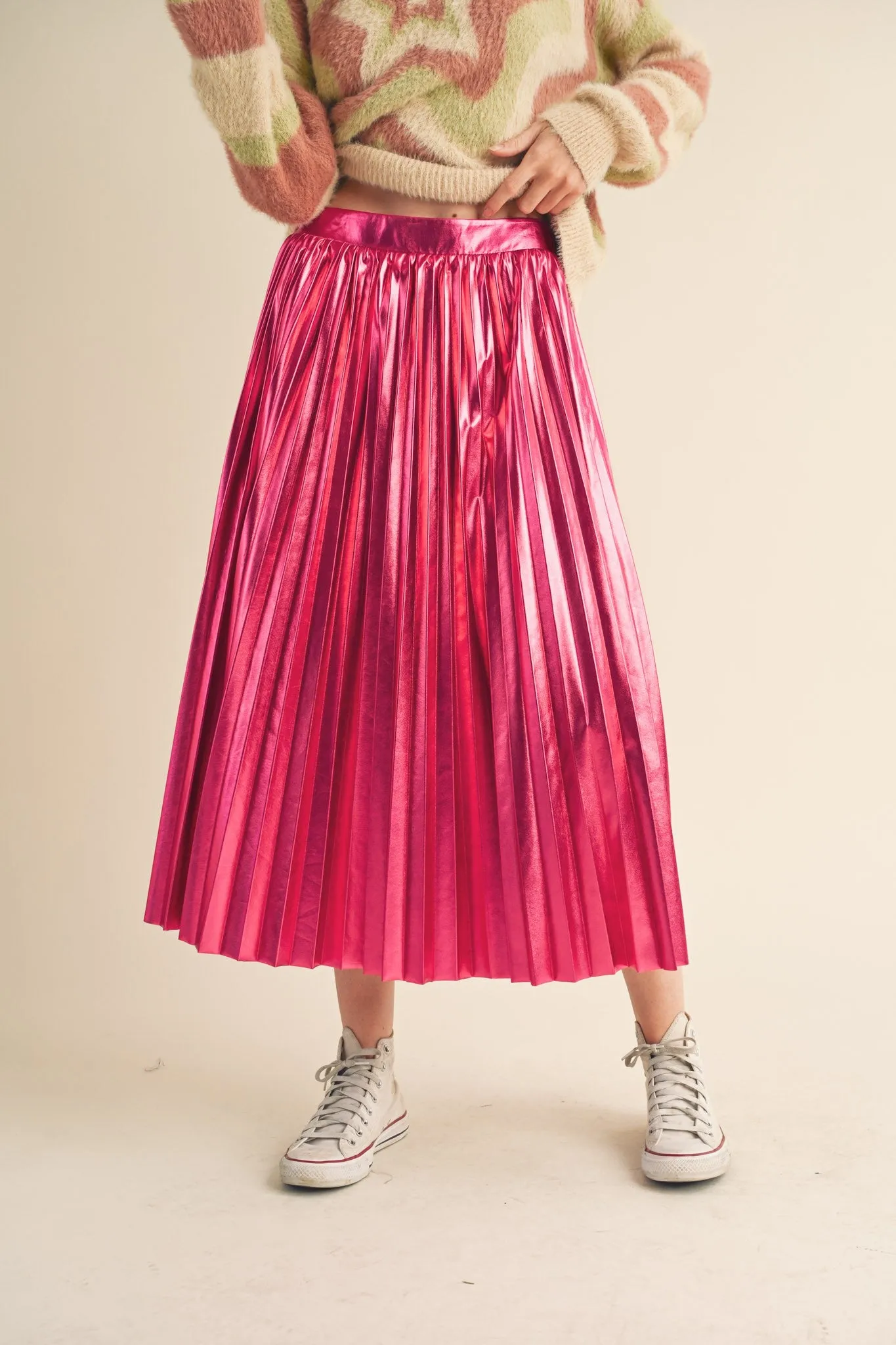 Pink Metallic Pleated Midi Skirt sold by Pinkblush product image thumbnail 2