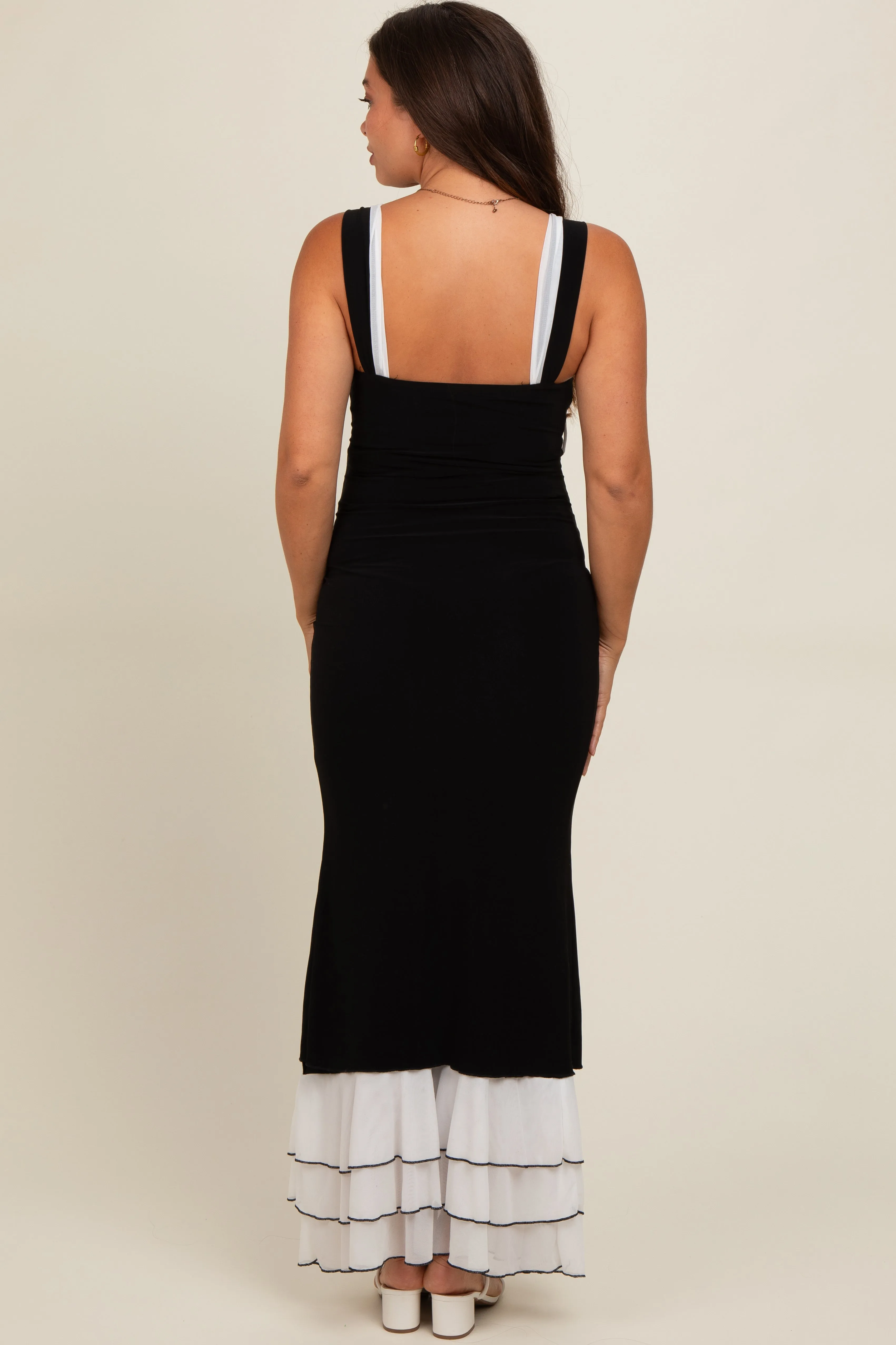 Black Shoulder Tie Layered Hem Maternity Maxi Dress sold by Pinkblush product image thumbnail 3