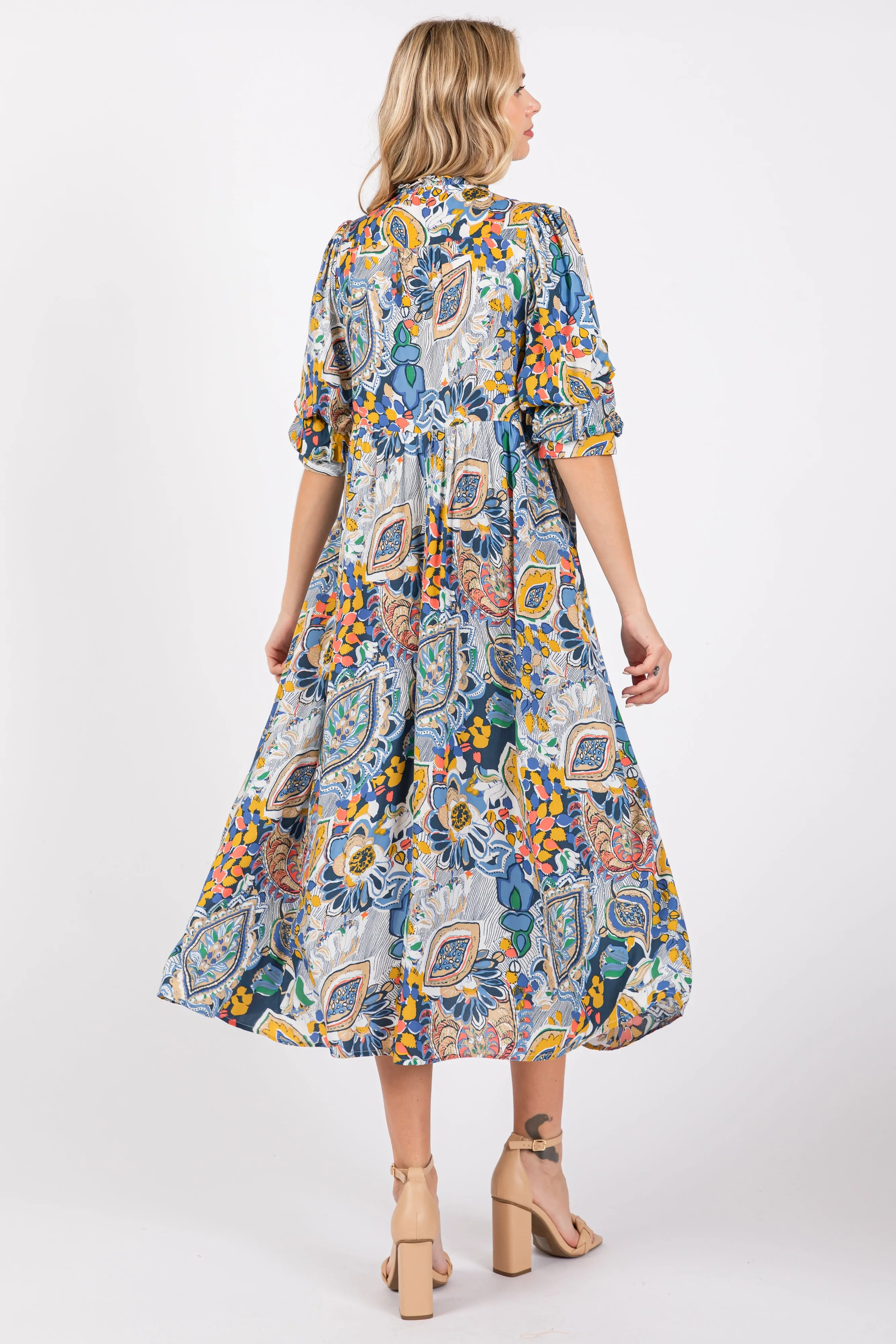 Blue Paisley Print Tiered A-Line Midi Dress sold by Pinkblush product image thumbnail 3
