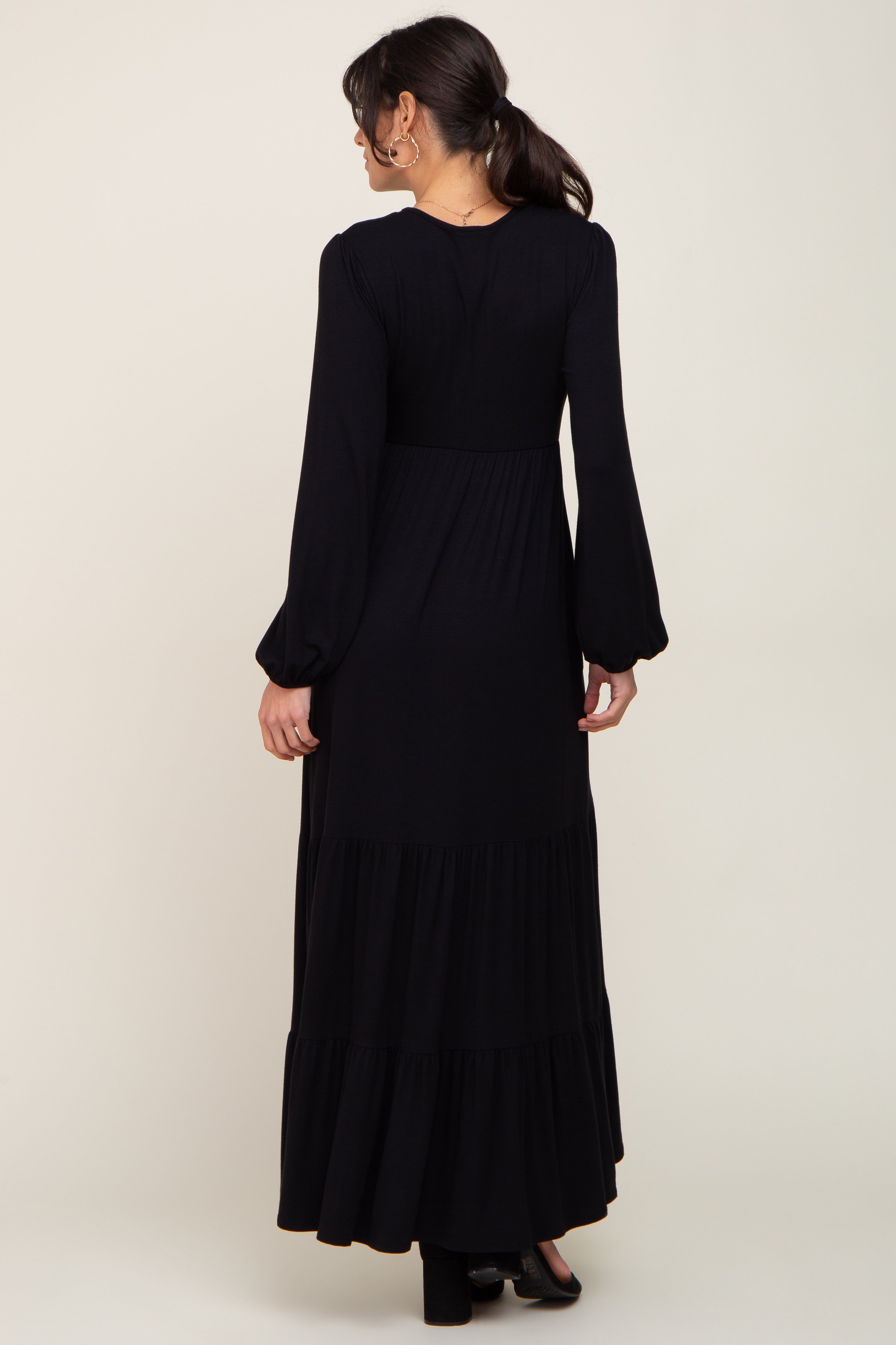 Black Long Sleeve Tiered Maxi Dress sold by Pinkblush product image thumbnail 3