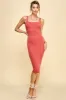 Rust Ribbed Square Neck Low Back Sleeveless Midi Dress sold by Pinkblush