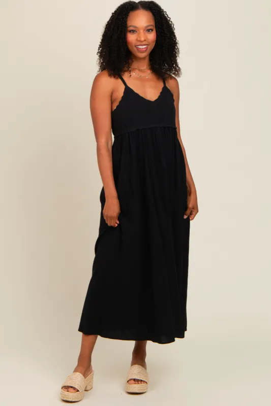 Black V-Neck Crochet Top Midi Dress sold by Pinkblush