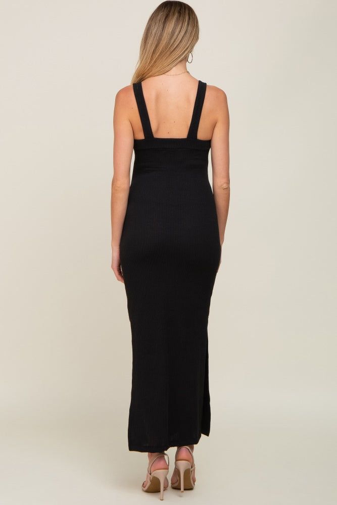 Black Rib Knit Side Slit Maternity Maxi Dress sold by Pinkblush product image thumbnail 3