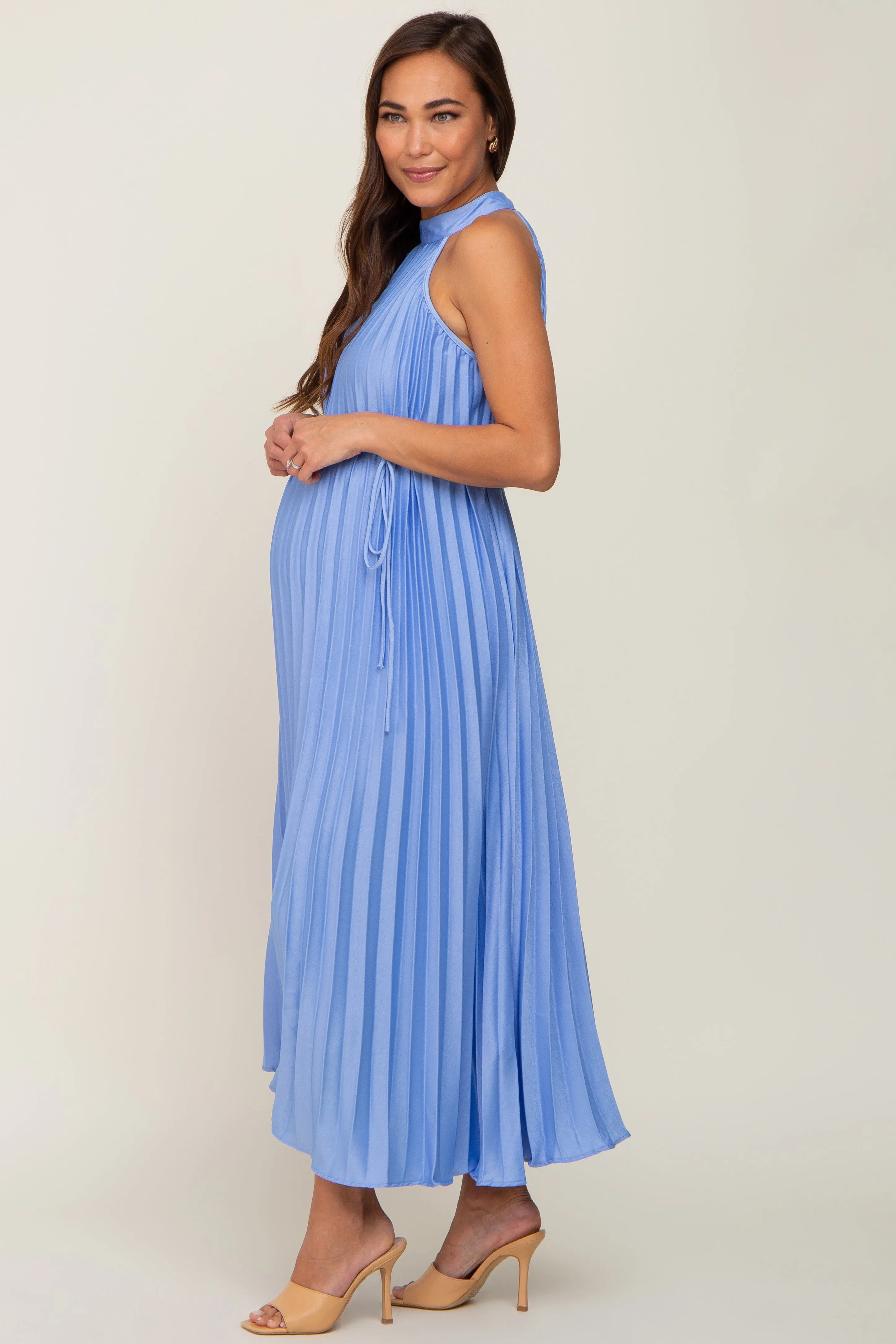 Light Blue Pleated Maternity Halter Dress sold by Pinkblush product image thumbnail 2
