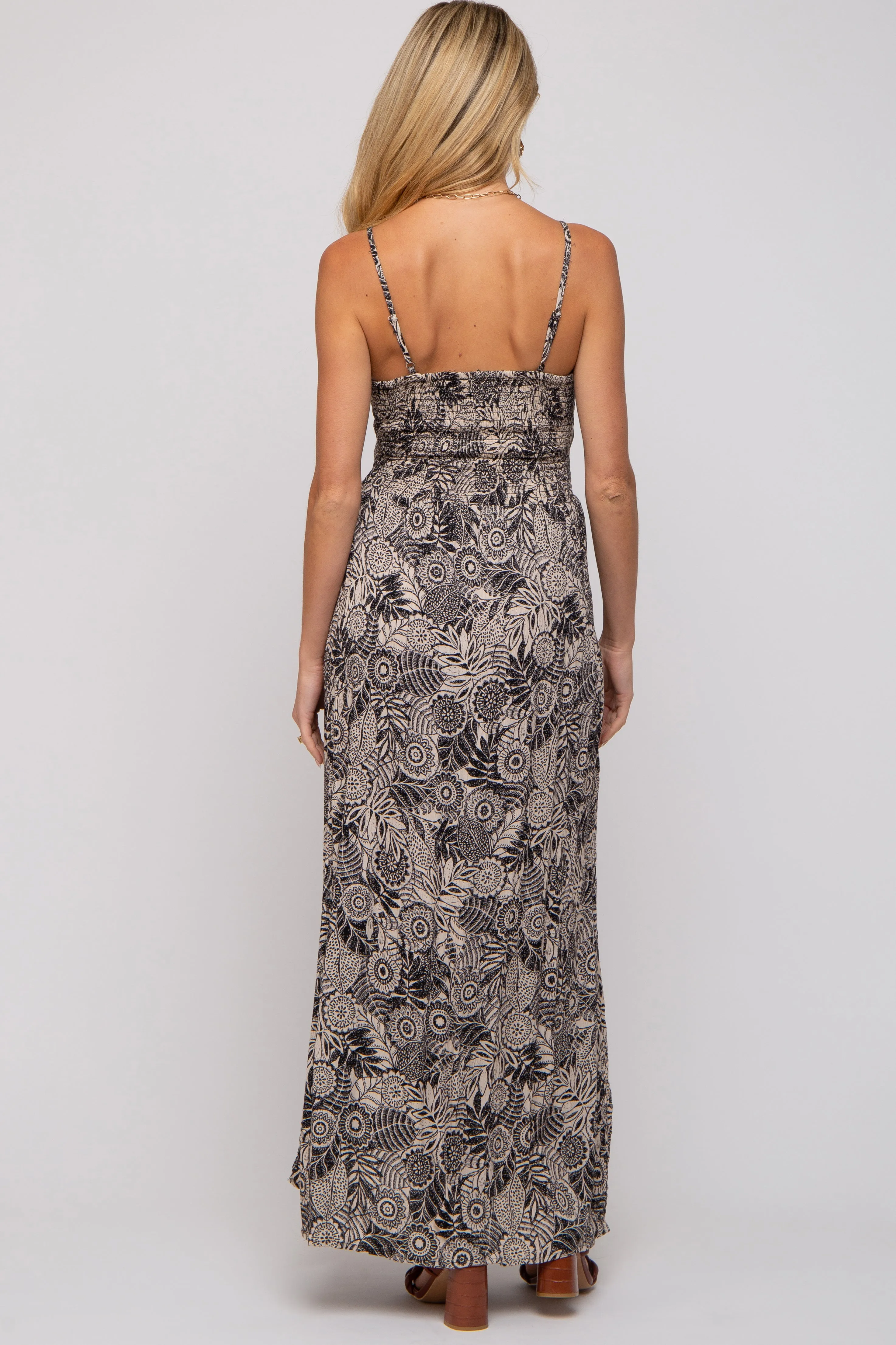 Black Floral Front Cutout Side Slit Maternity Maxi Dress sold by Pinkblush product image thumbnail 4