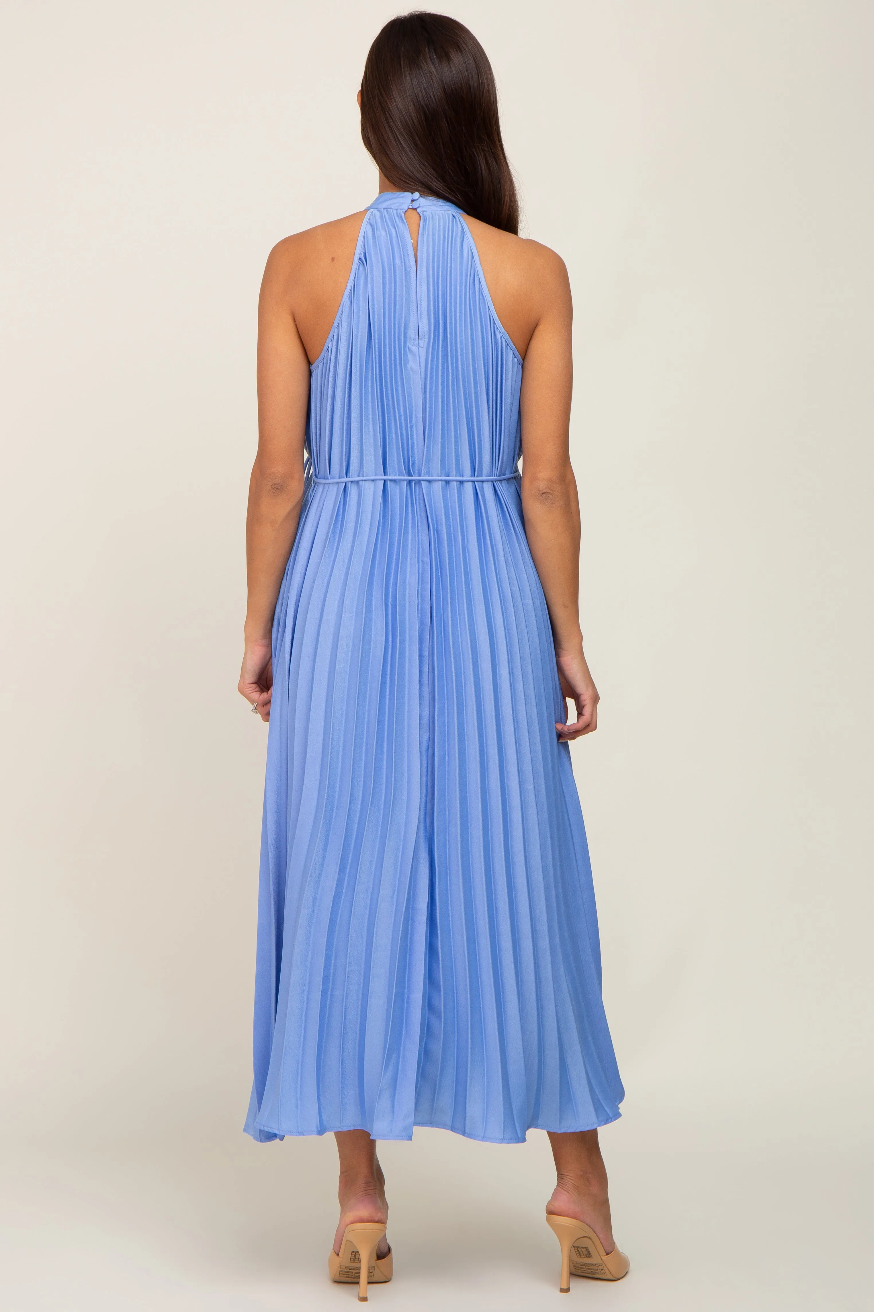 Light Blue Pleated Maternity Halter Dress sold by Pinkblush product image thumbnail 3