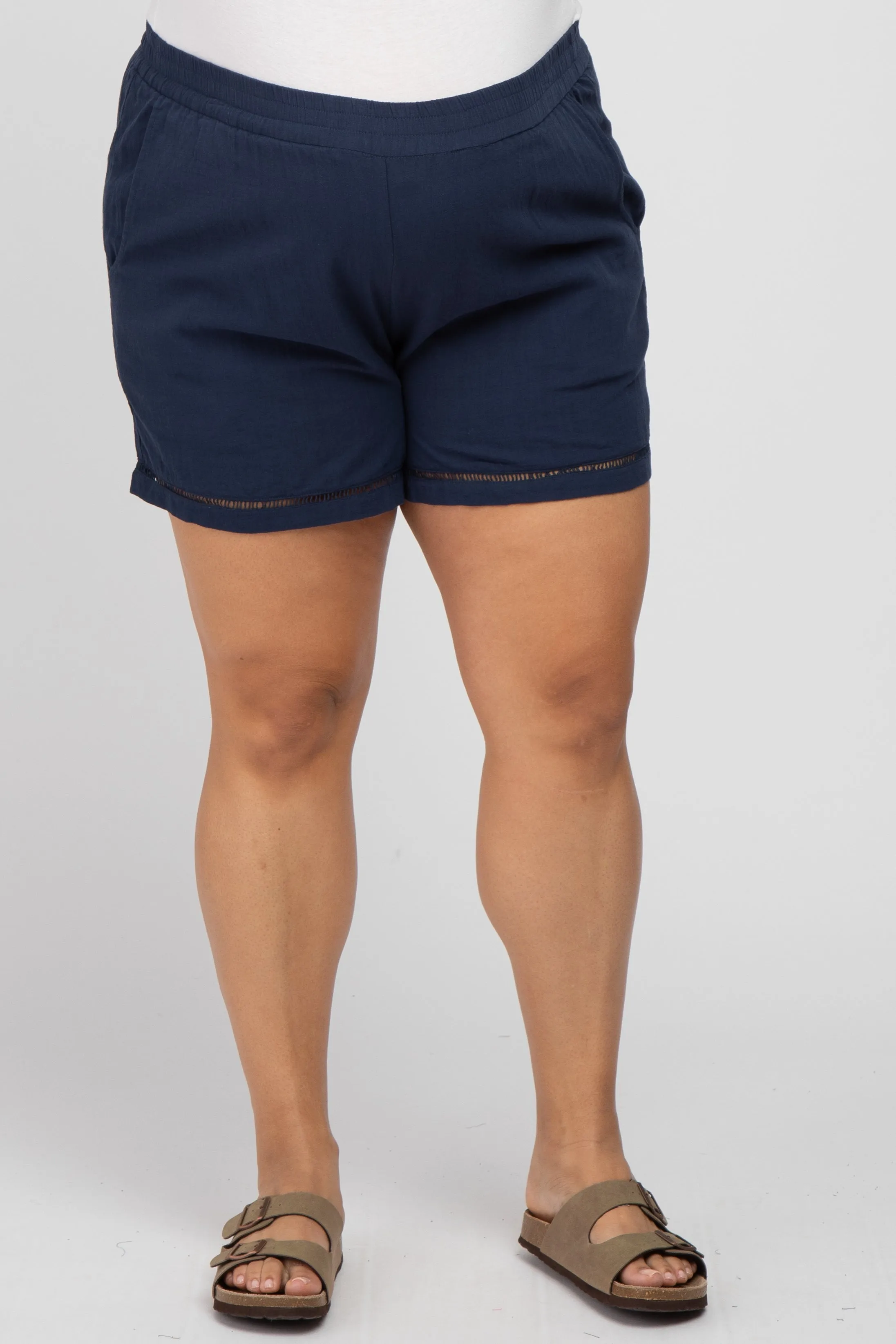 Navy Blue Ladder Trim Maternity Plus Shorts sold by Pinkblush product image thumbnail 2