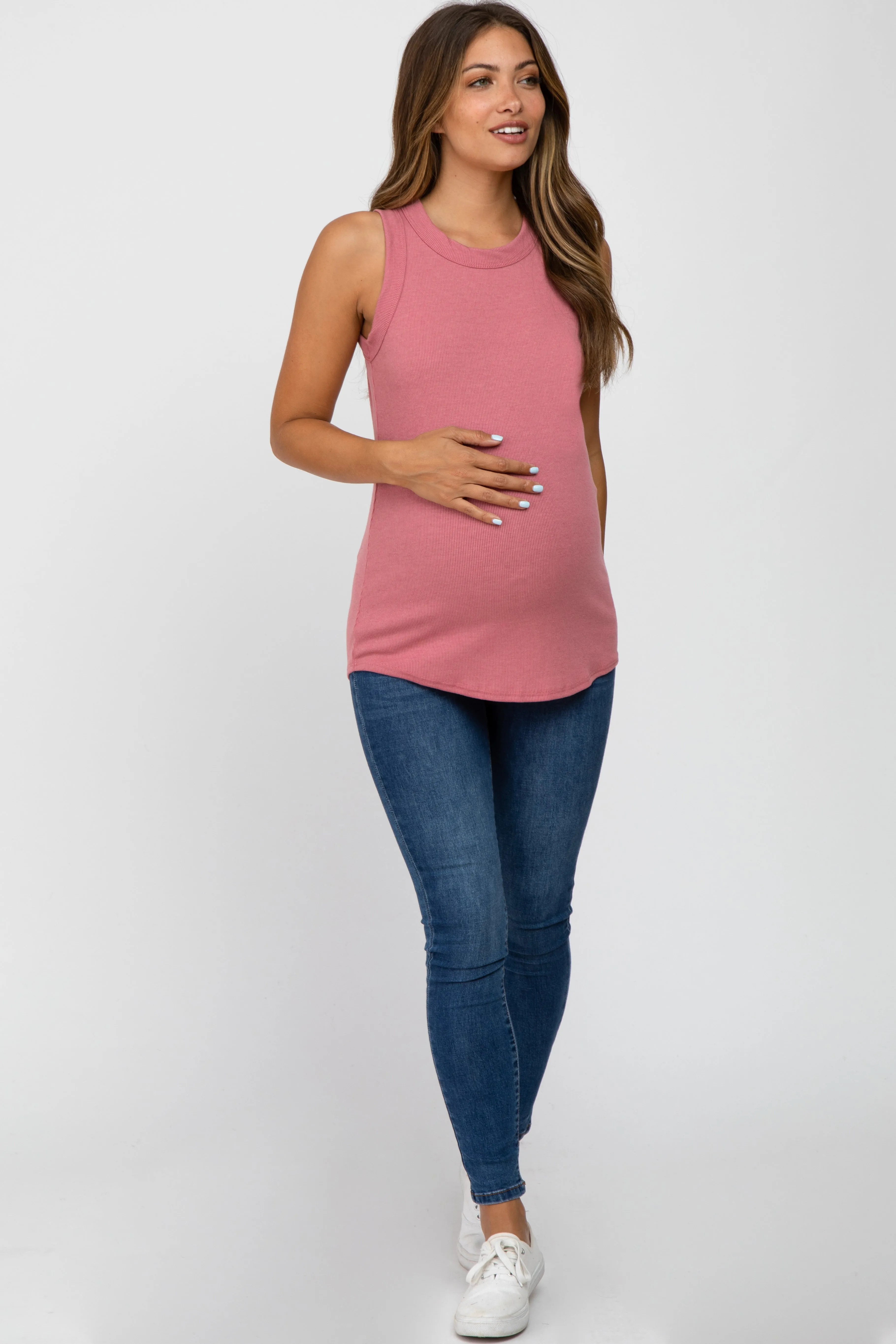 Mauve Ribbed Sleeveless Maternity Top sold by Pinkblush product image thumbnail 4