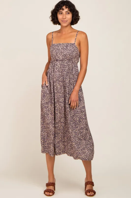 Purple Floral Cutout Back Midi Dress sold by Pinkblush