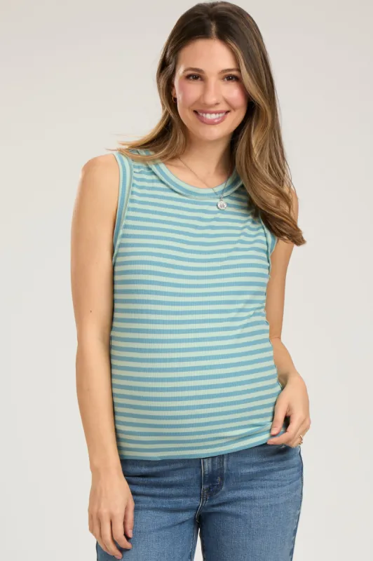 Light Blue Sleeveless Ribbed Maternity Tank Top sold by Pinkblush