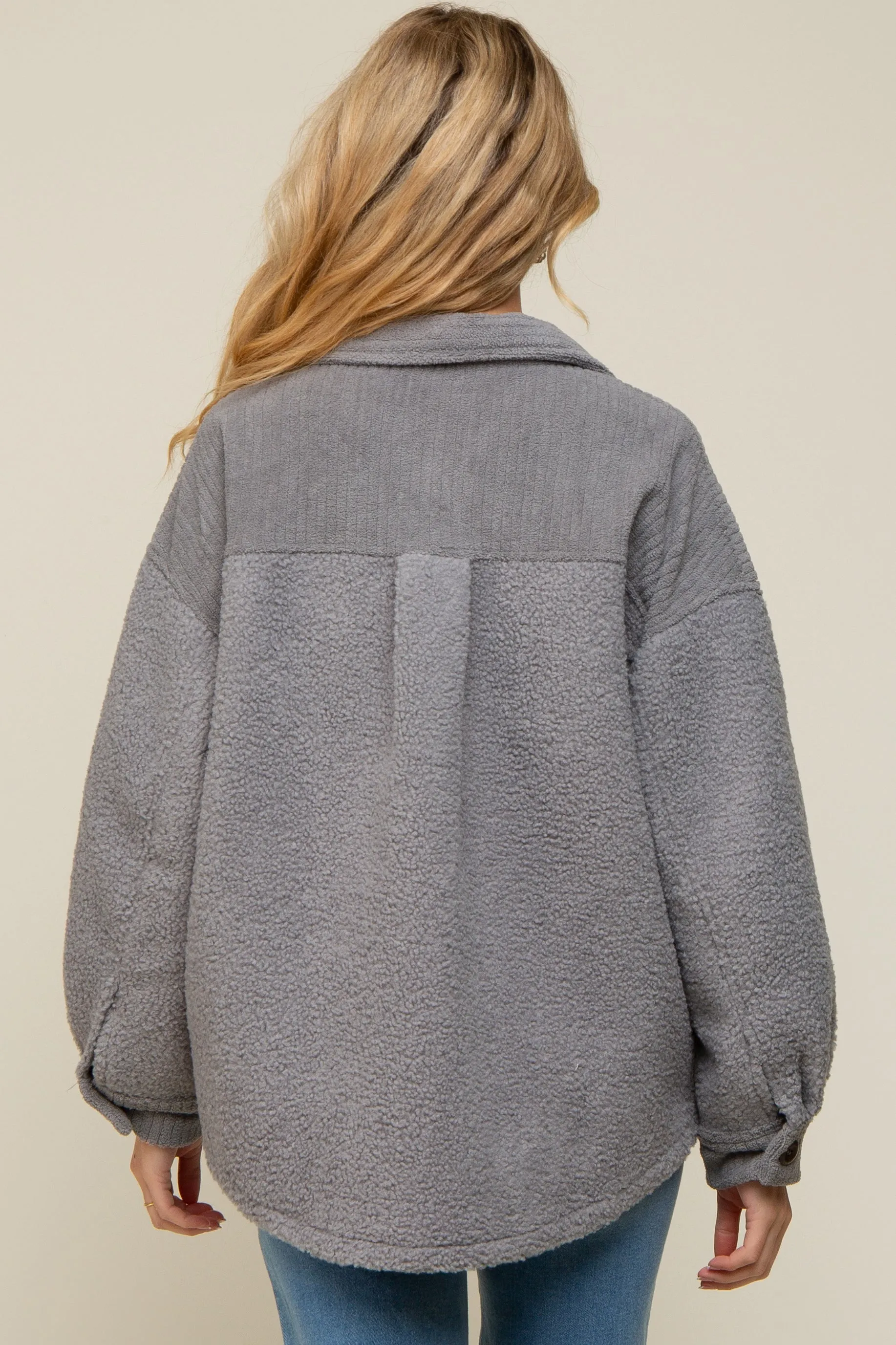 Grey Colorblock Fleece Maternity Shirt Jacket sold by Pinkblush product image thumbnail 4