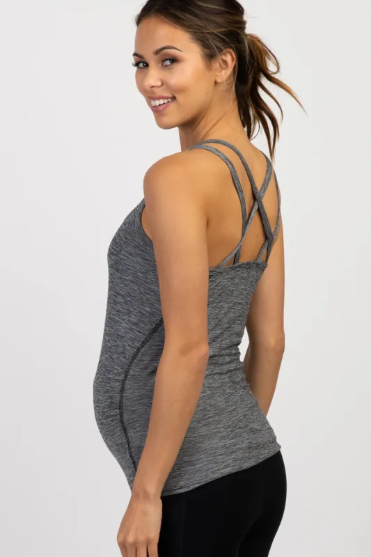 PinkBlush Charcoal Heathered Crisscross Back Fitted Maternity Active Top sold by Pinkblush