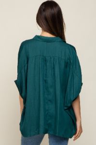 Green Oversized Button Down Maternity Blouse sold by Pinkblush