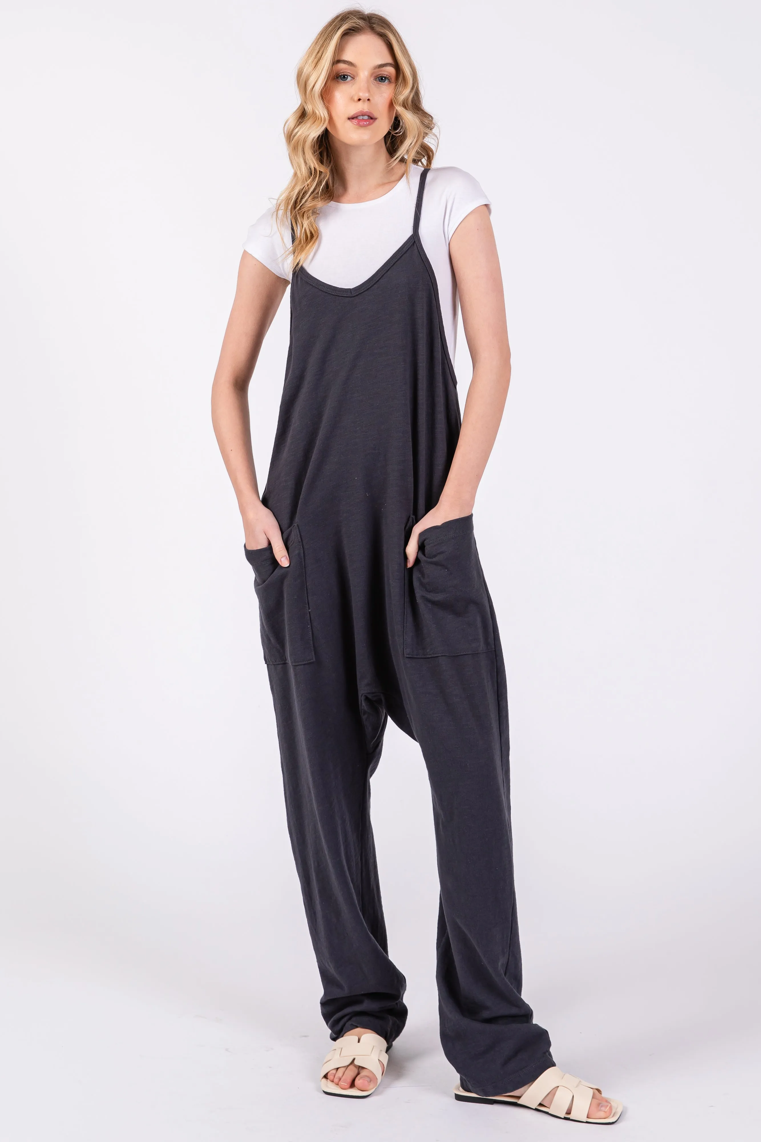 Charcoal Knit Front Pocket Overall sold by Pinkblush