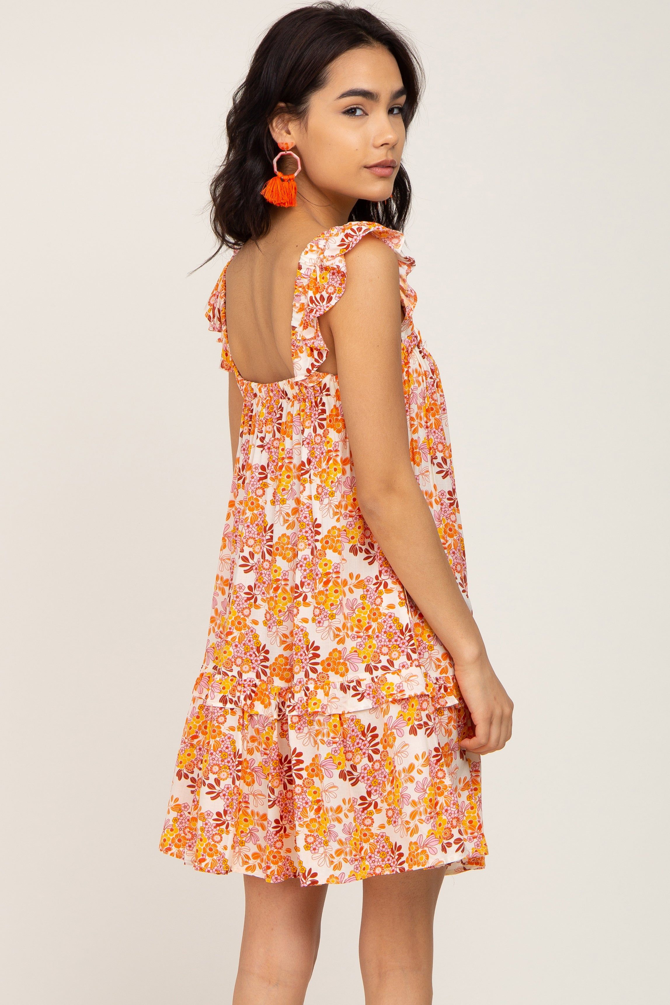 Orange Floral Sleeveless Mini Dress sold by Pinkblush product image thumbnail 3