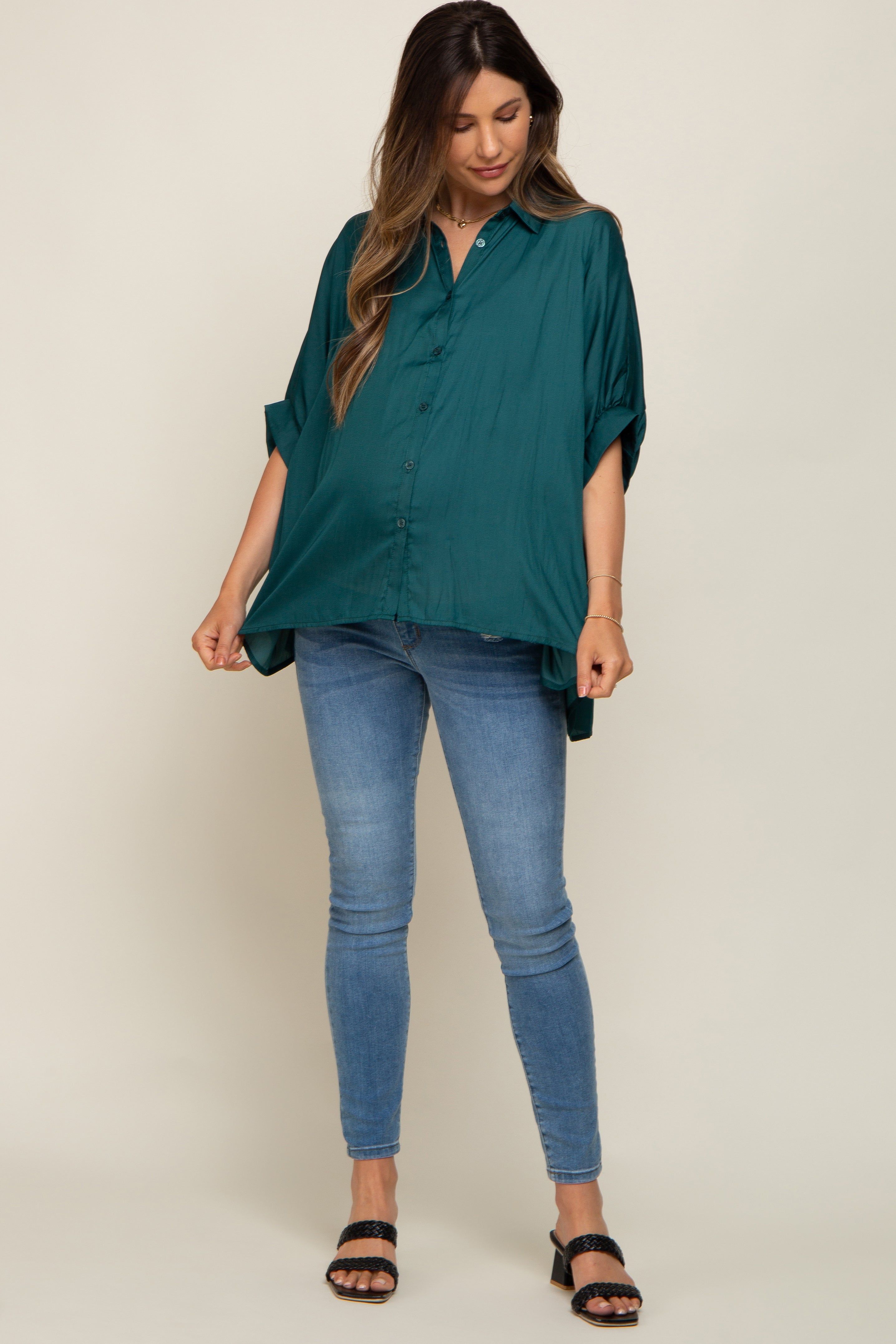 Green Oversized Button Down Maternity Blouse sold by Pinkblush product image thumbnail 5