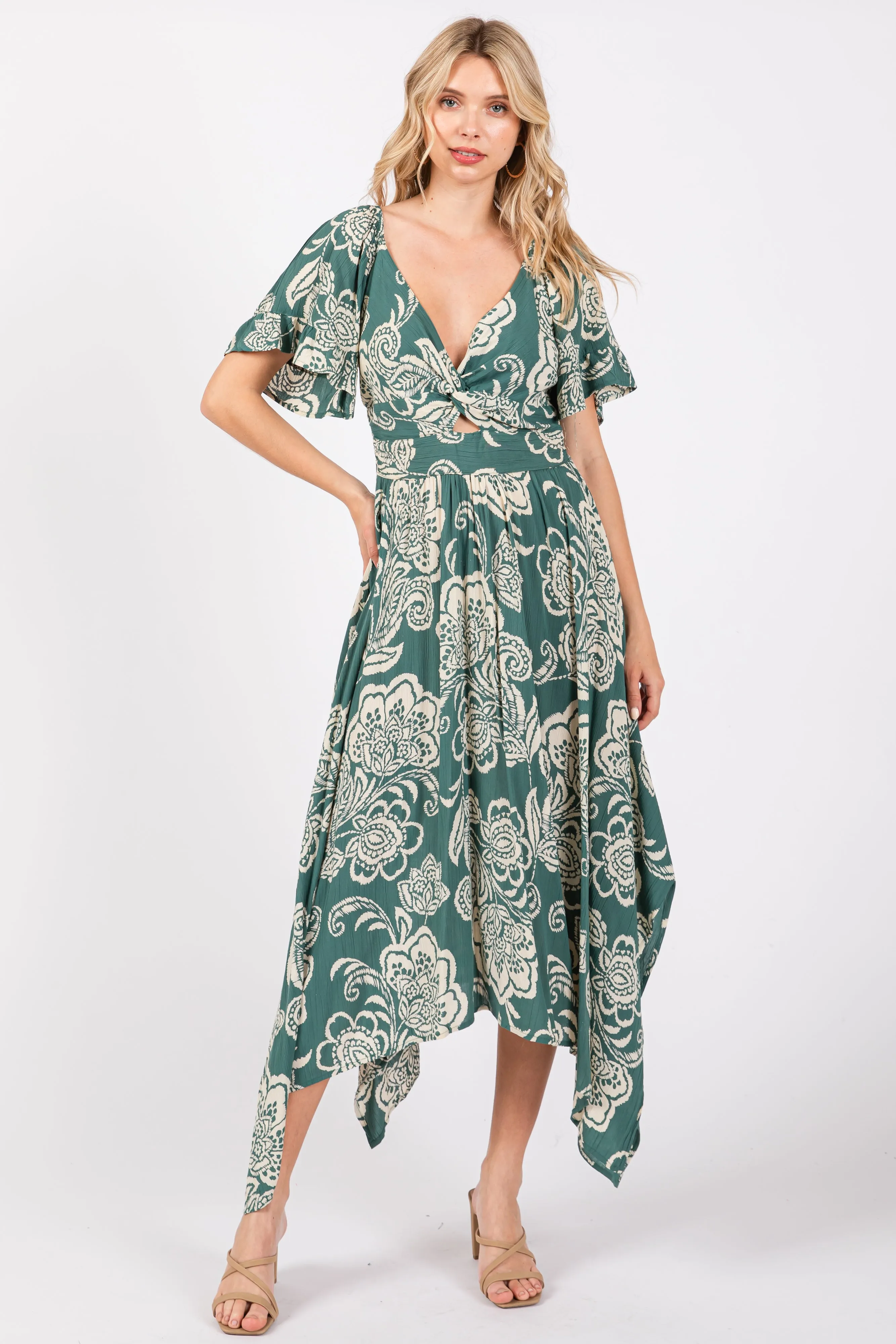 Green Floral Cutout Maternity Midi Dress sold by Pinkblush product image thumbnail 3