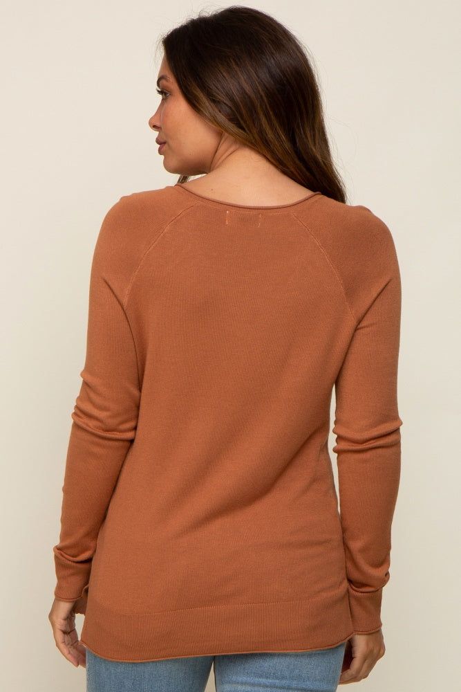 Camel Fine Knit V-Neck Side Slit Maternity Top sold by Pinkblush product image thumbnail 3
