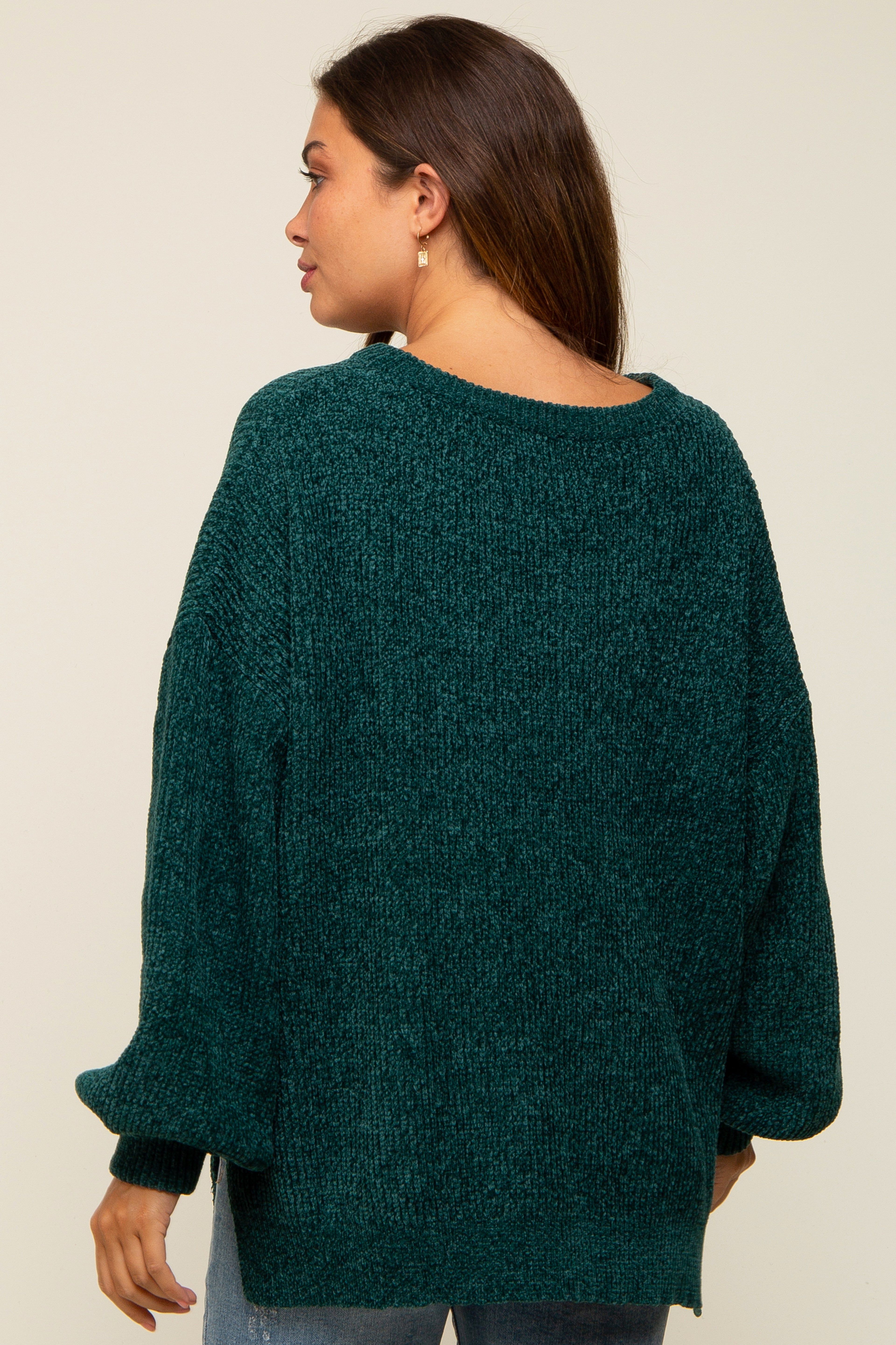 Forest Green Chenille Knit Balloon Sleeve Maternity Sweater sold by Pinkblush product image thumbnail 4