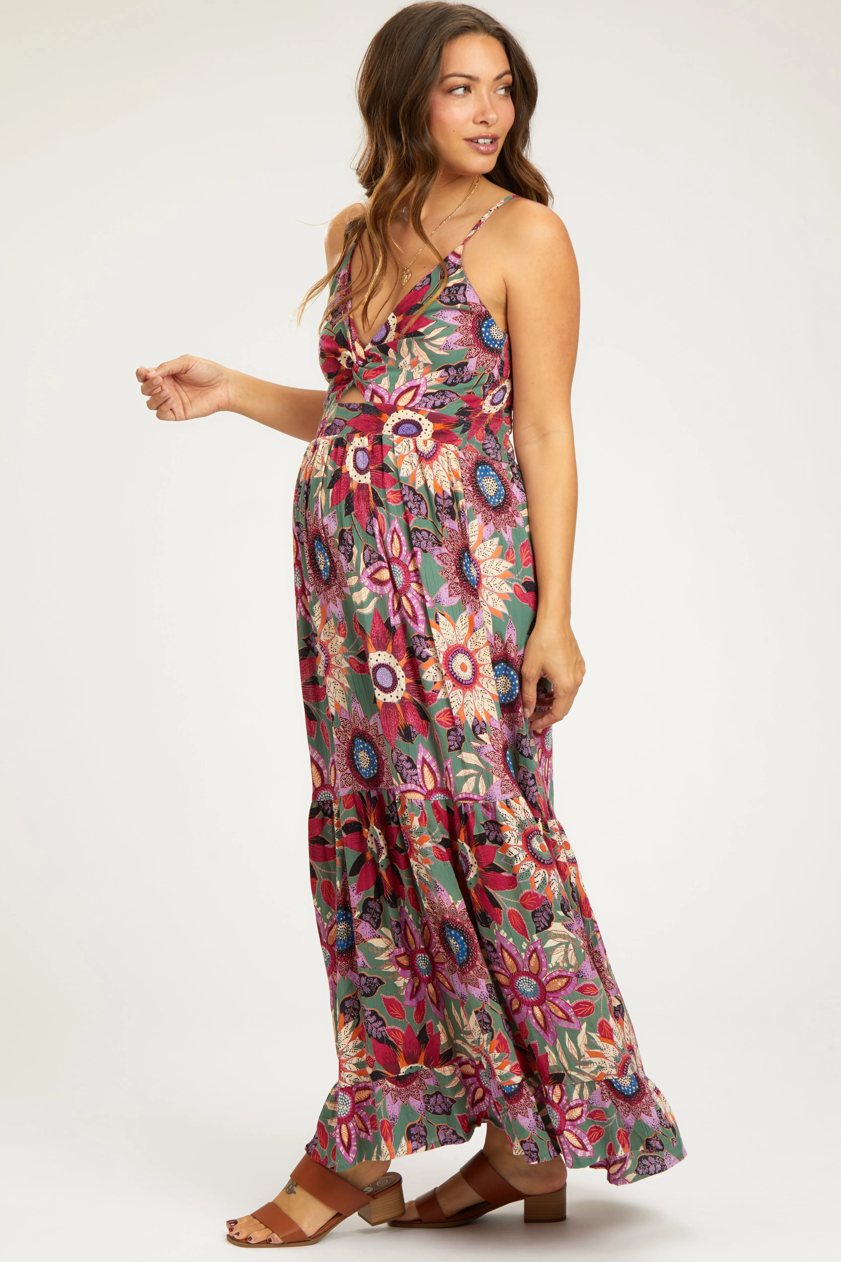 Multicolor Floral Front Twist Maternity Maxi Dress sold by Pinkblush product image thumbnail 2