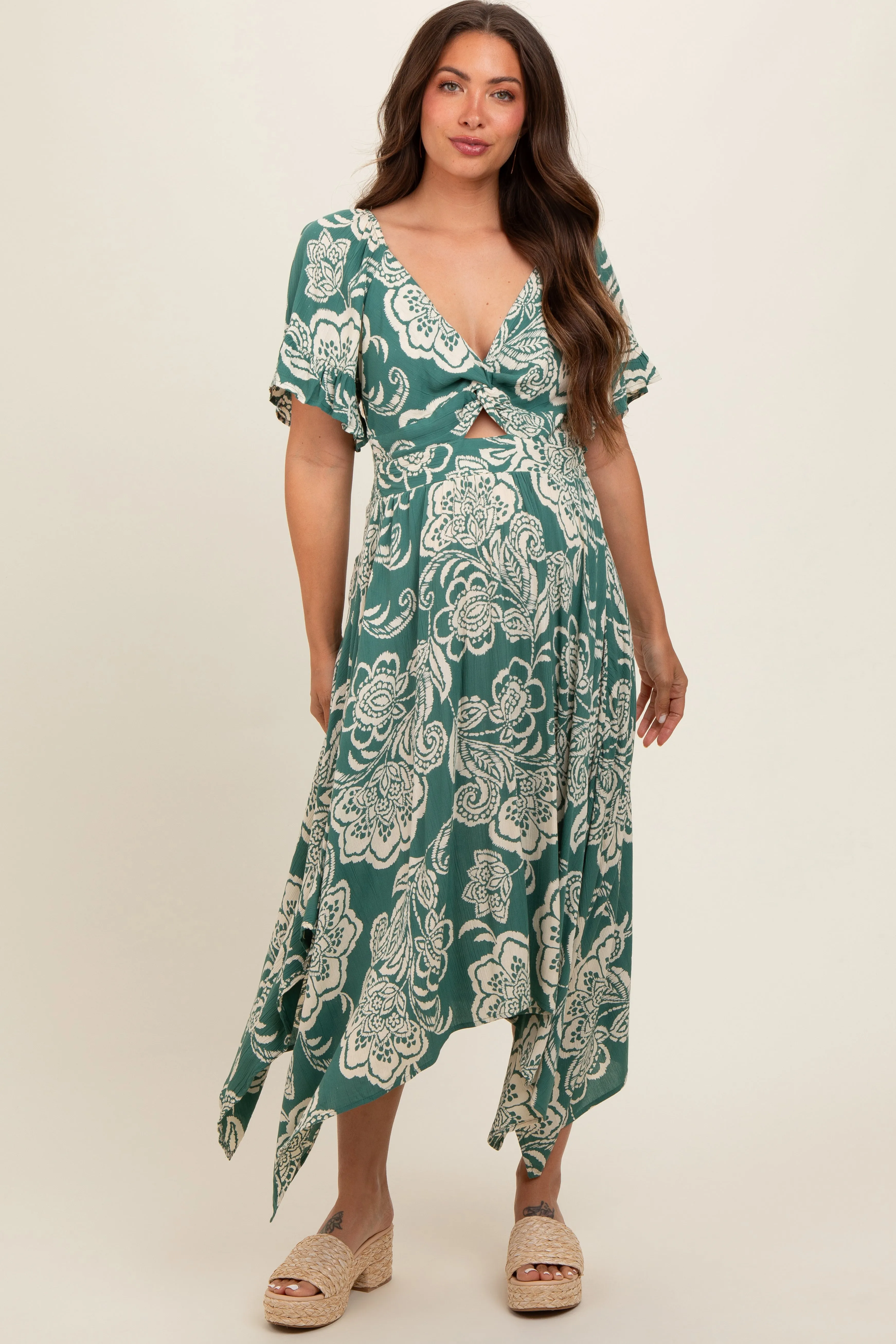 Green Floral Cutout Maternity Midi Dress sold by Pinkblush