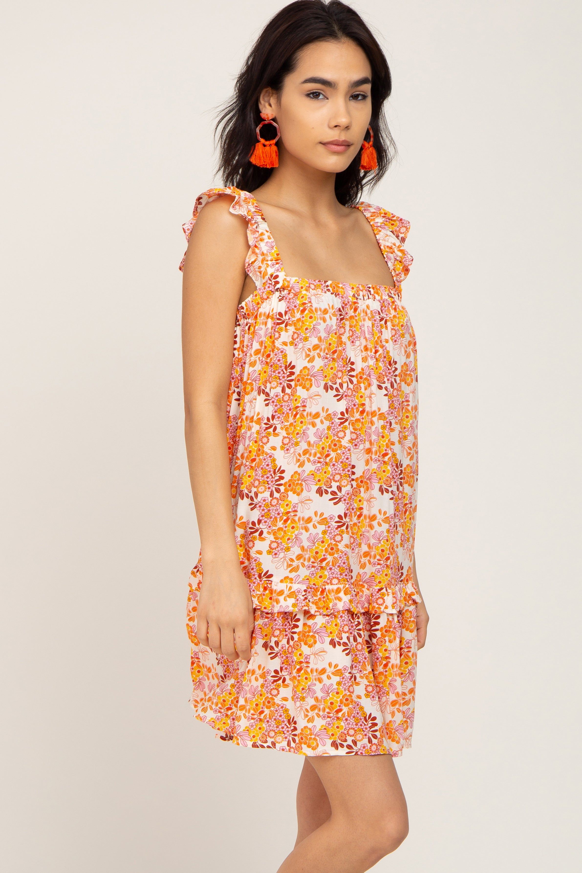 Orange Floral Sleeveless Mini Dress sold by Pinkblush product image thumbnail 2