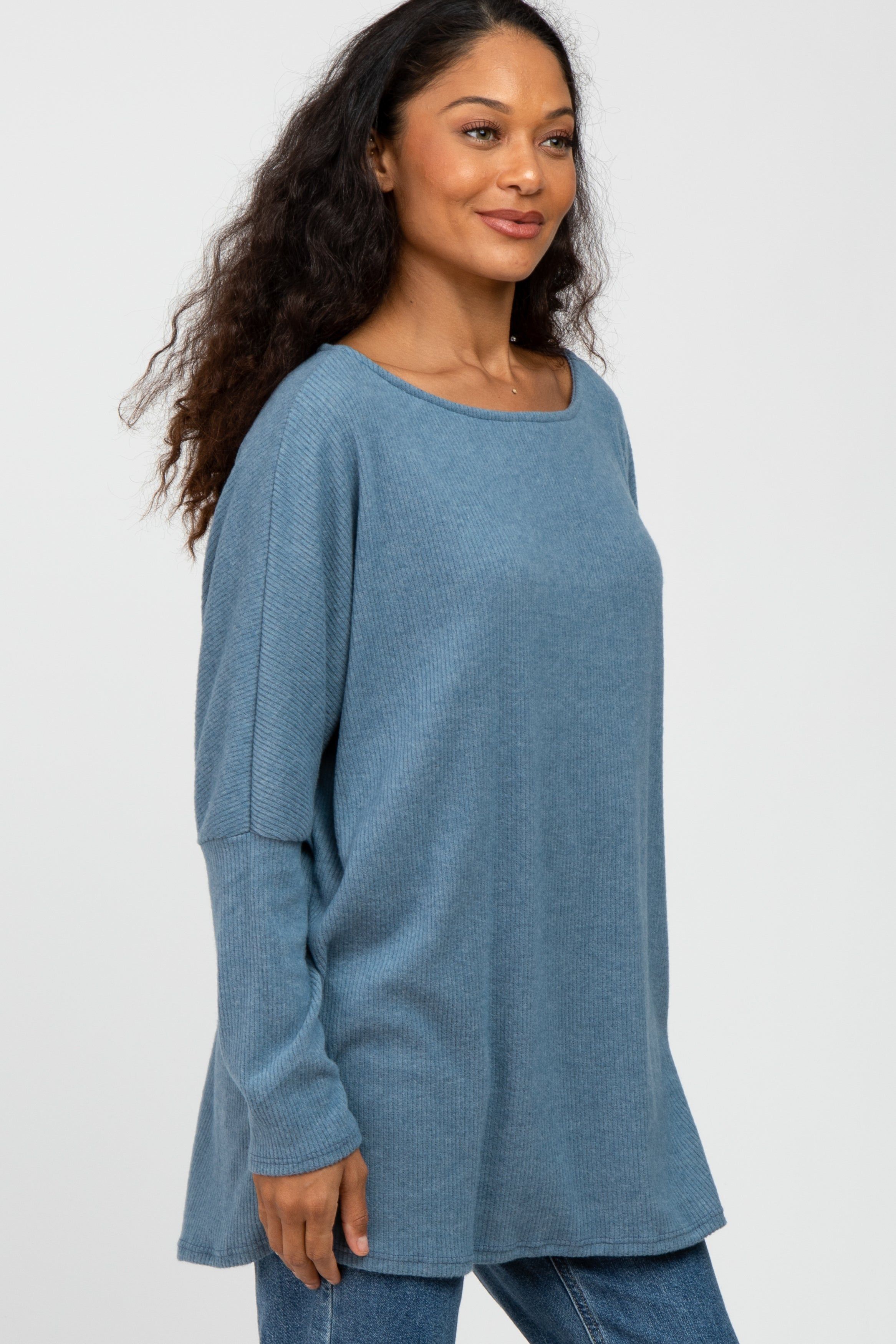 Teal Brushed Ribbed Dolman Sleeve Top sold by Pinkblush product image thumbnail 3