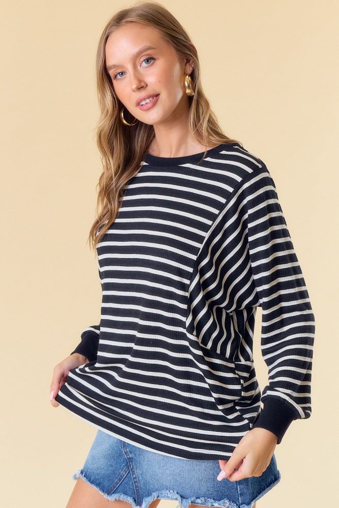 Black White Dolman Oversized Strip Tunic sold by Pinkblush product image thumbnail 3