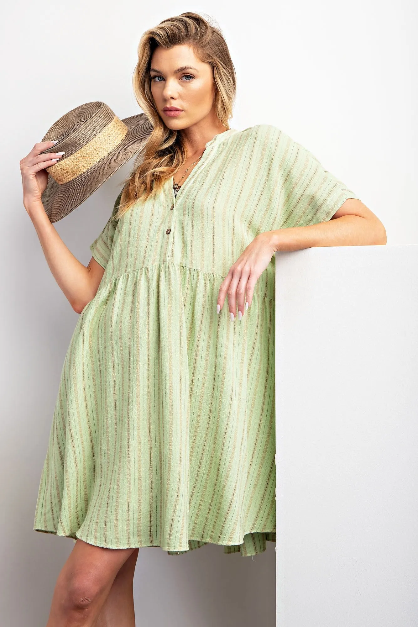 Mint Green Striped Button Front Dress sold by Pinkblush