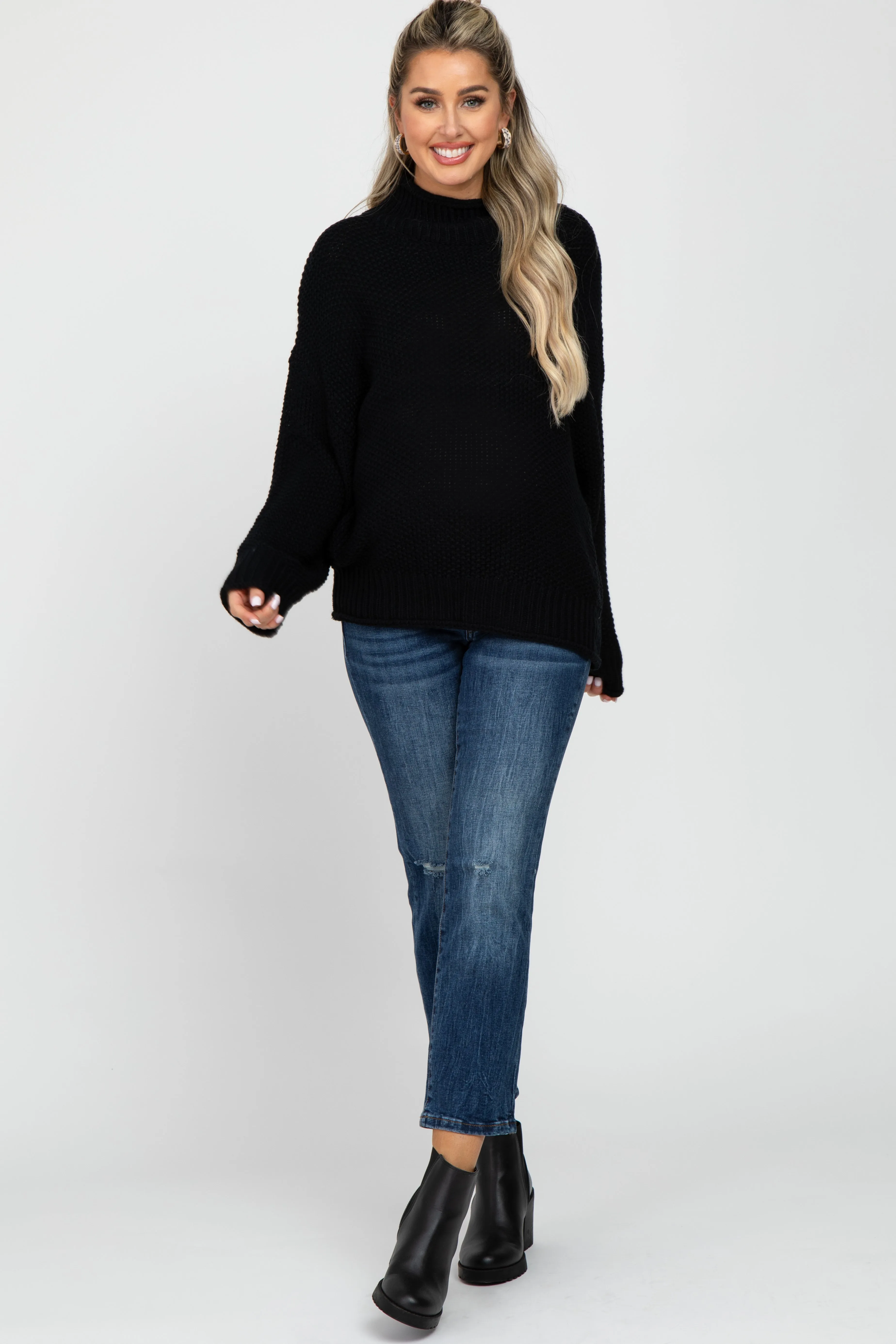 Black Mock Neck Cable Knit Maternity Sweater sold by Pinkblush product image thumbnail 3