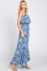 Blue Floral Ruffle Overlay Jumpsuit sold by Pinkblush