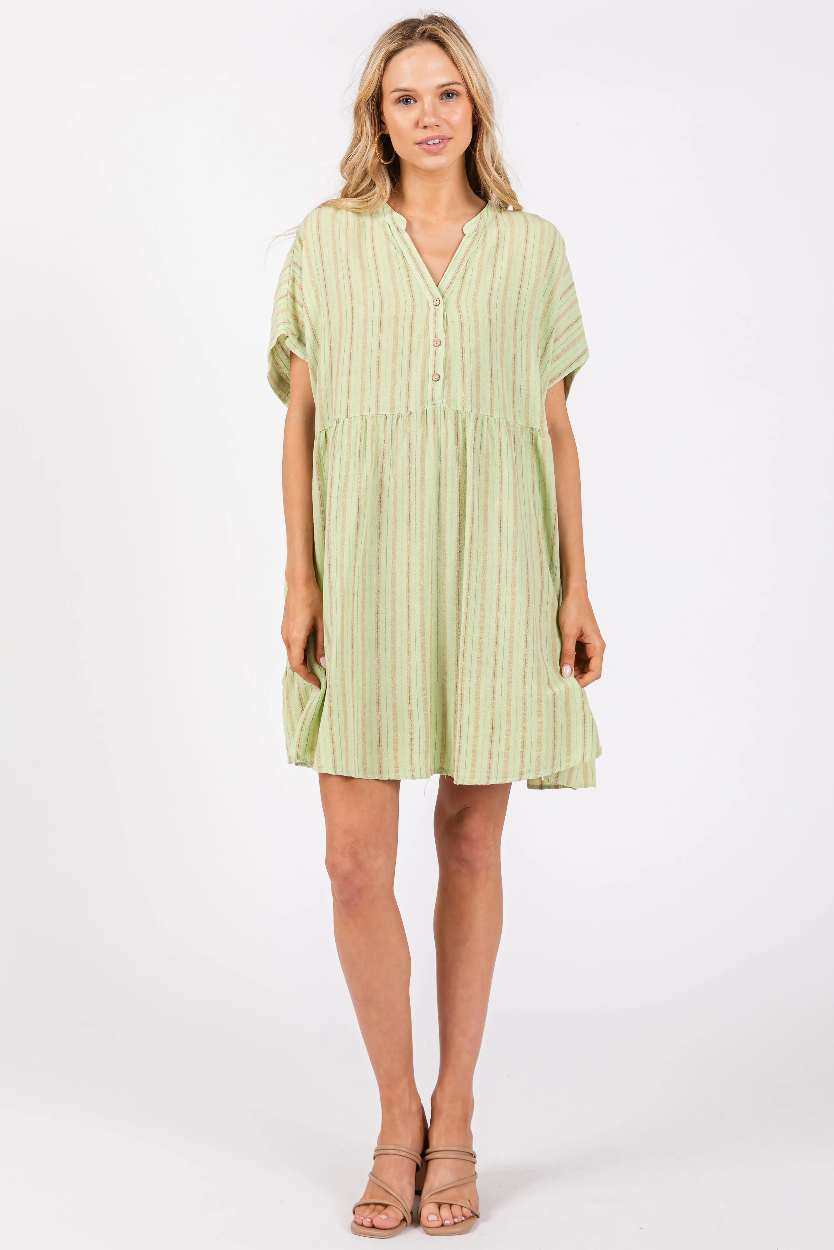 Mint Green Striped Button Front Dress sold by Pinkblush product image thumbnail 2