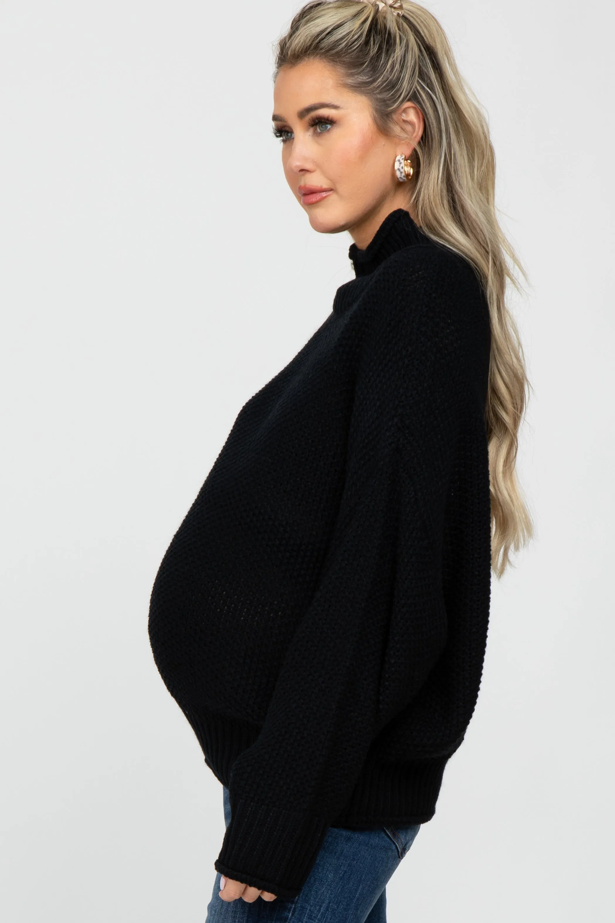 Black Mock Neck Cable Knit Maternity Sweater sold by Pinkblush product image thumbnail 4