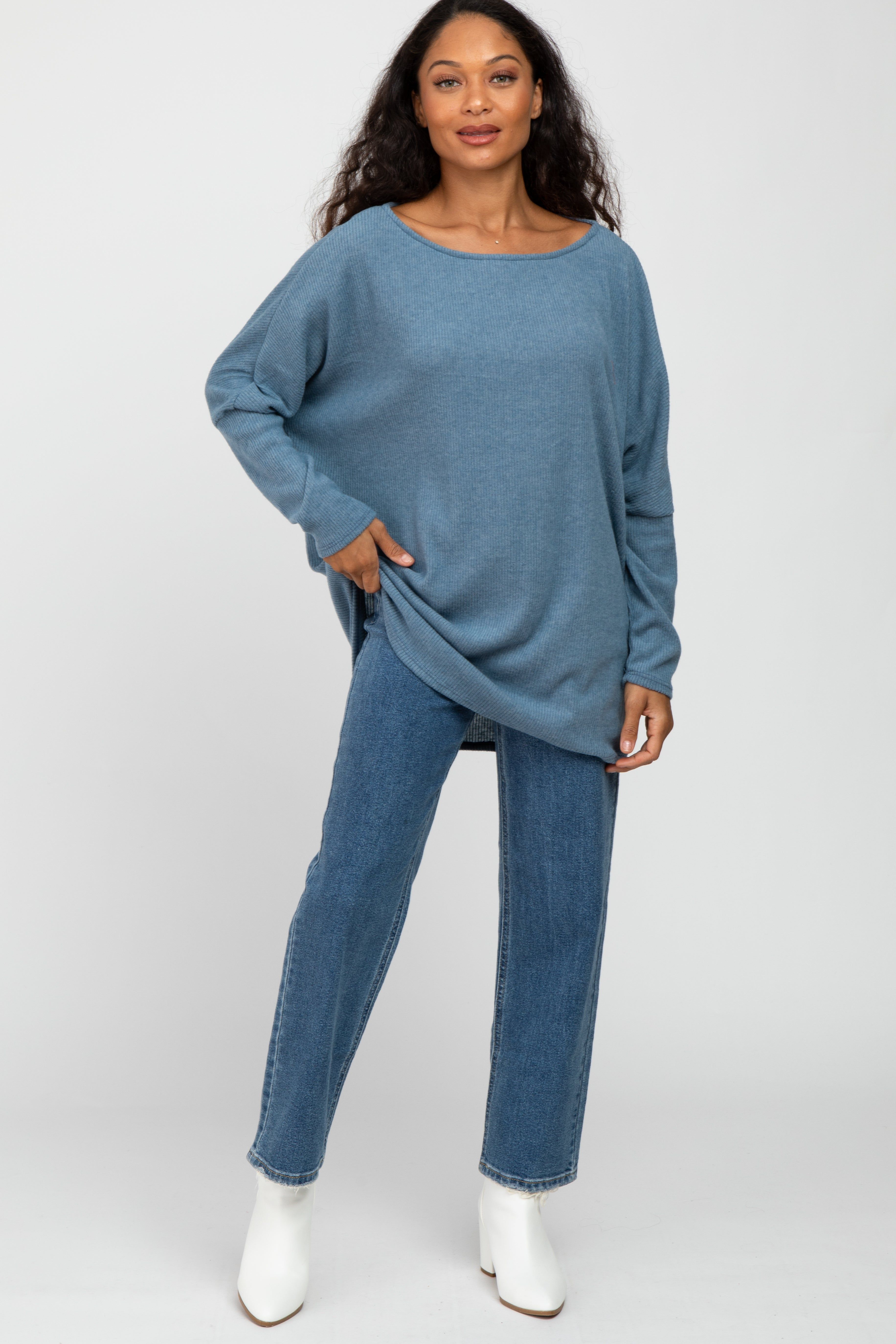 Teal Brushed Ribbed Dolman Sleeve Top sold by Pinkblush product image thumbnail 2
