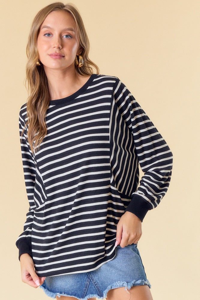 Black White Dolman Oversized Strip Tunic sold by Pinkblush product image thumbnail 2