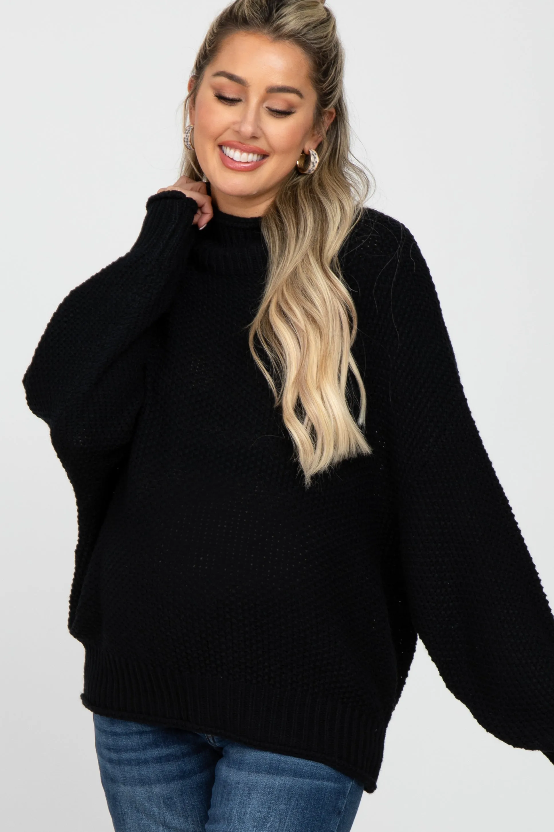Black Mock Neck Cable Knit Maternity Sweater sold by Pinkblush product image thumbnail 2