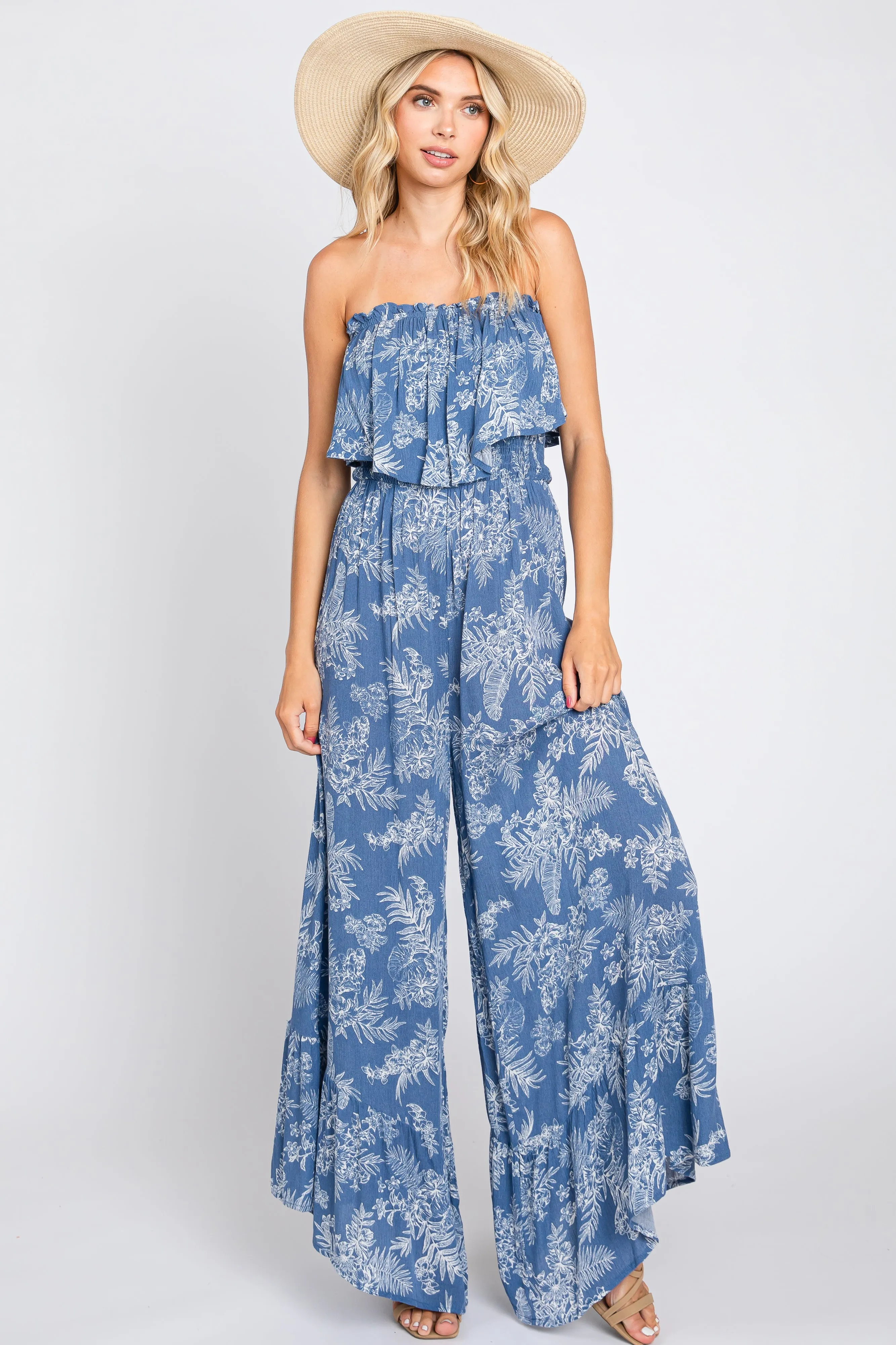 Blue Floral Ruffle Overlay Jumpsuit sold by Pinkblush product image thumbnail 4