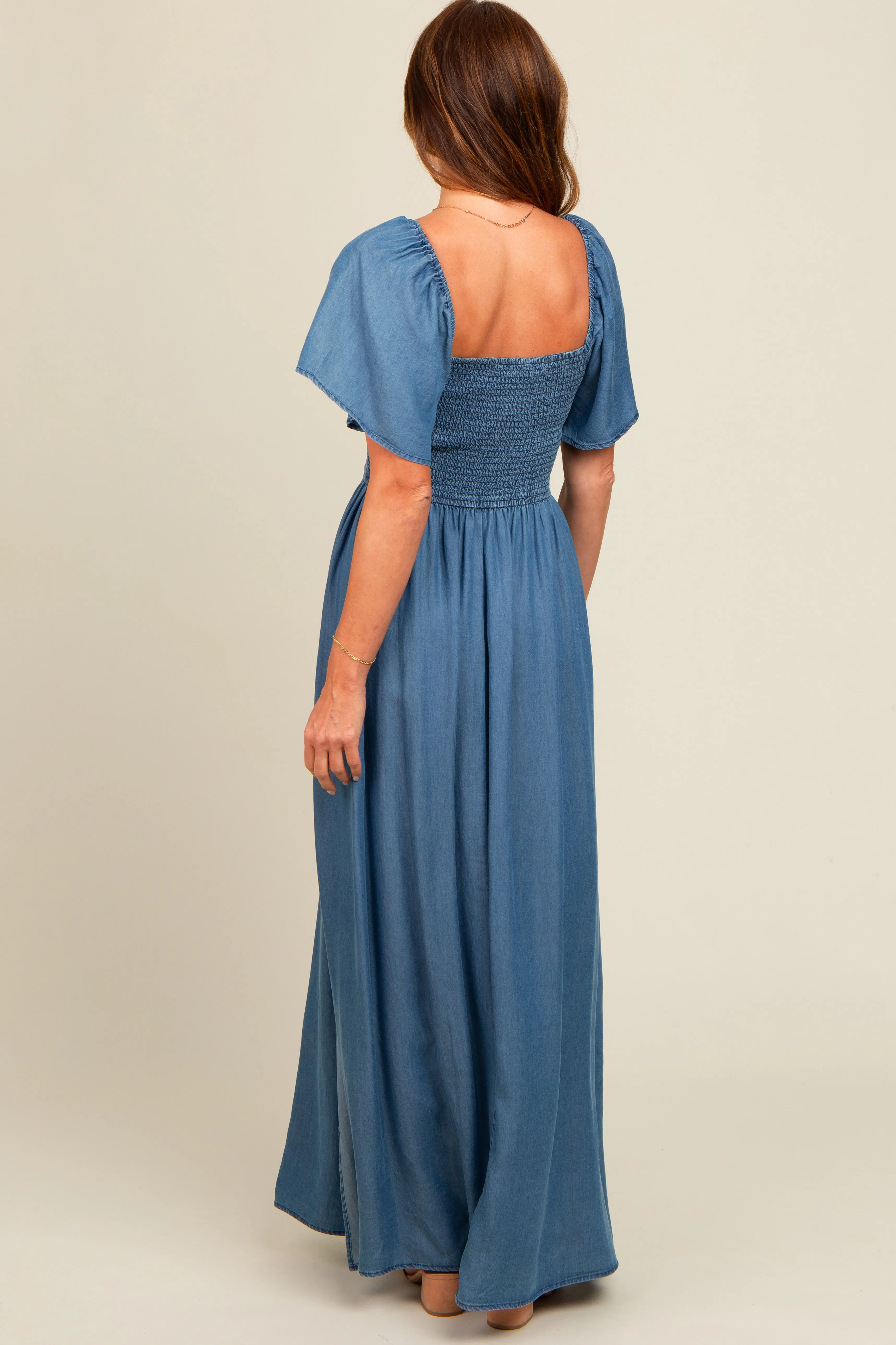 Blue Chambray Smocked Maxi Dress sold by Pinkblush product image thumbnail 3