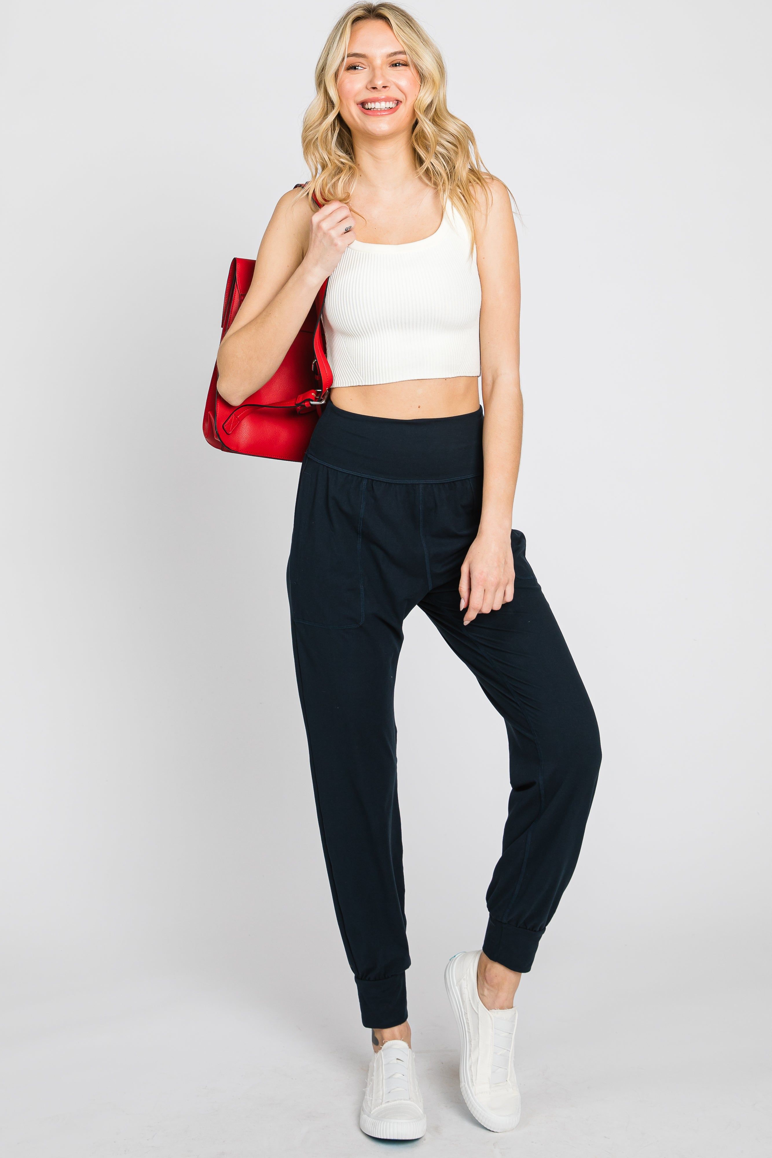 Navy Soft Jogger Pants sold by Pinkblush