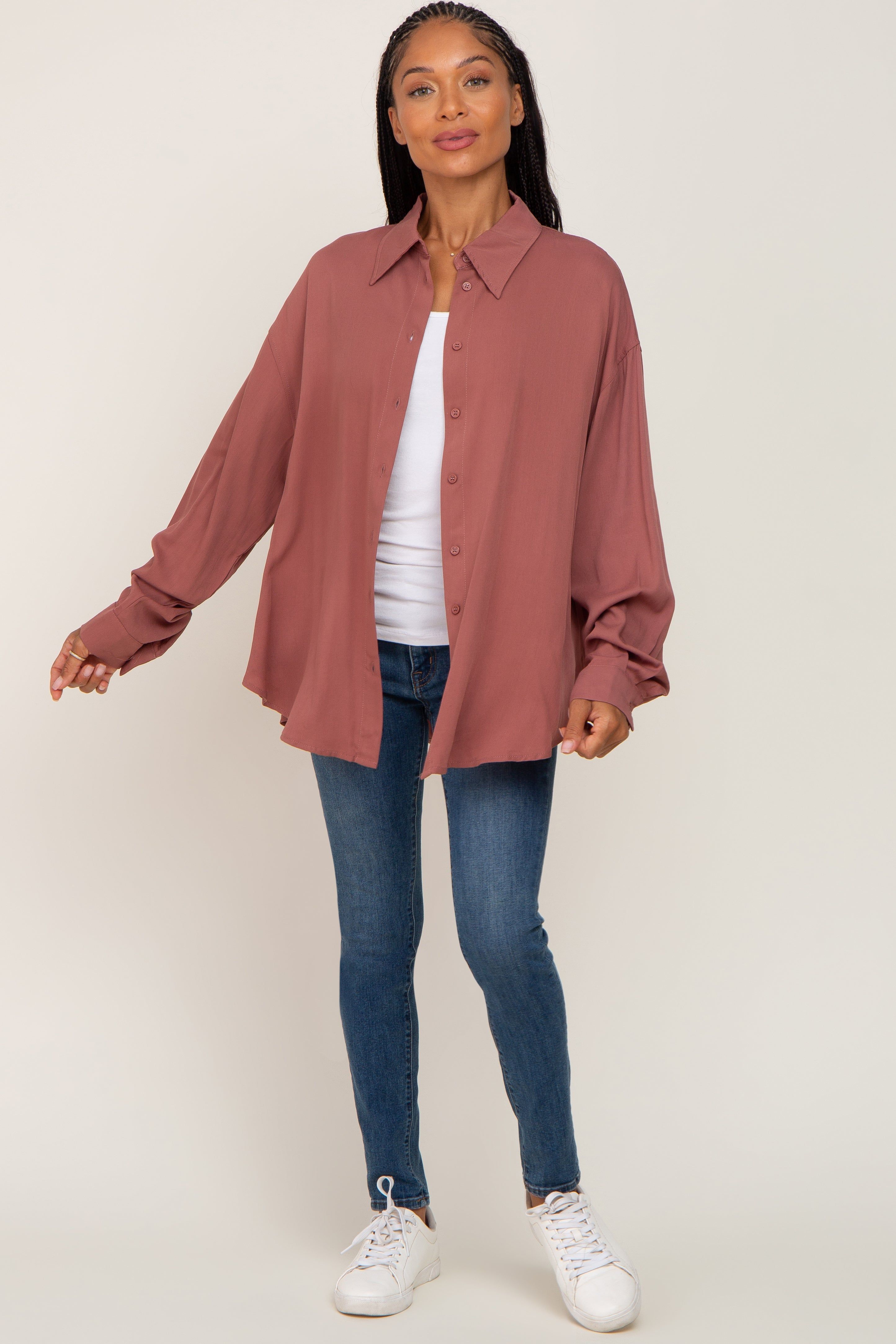 Mauve Oversized Button Down Blouse sold by Pinkblush product image thumbnail 4