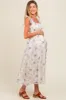 Blue Floral Smocked Maternity Midi Dress sold by Pinkblush