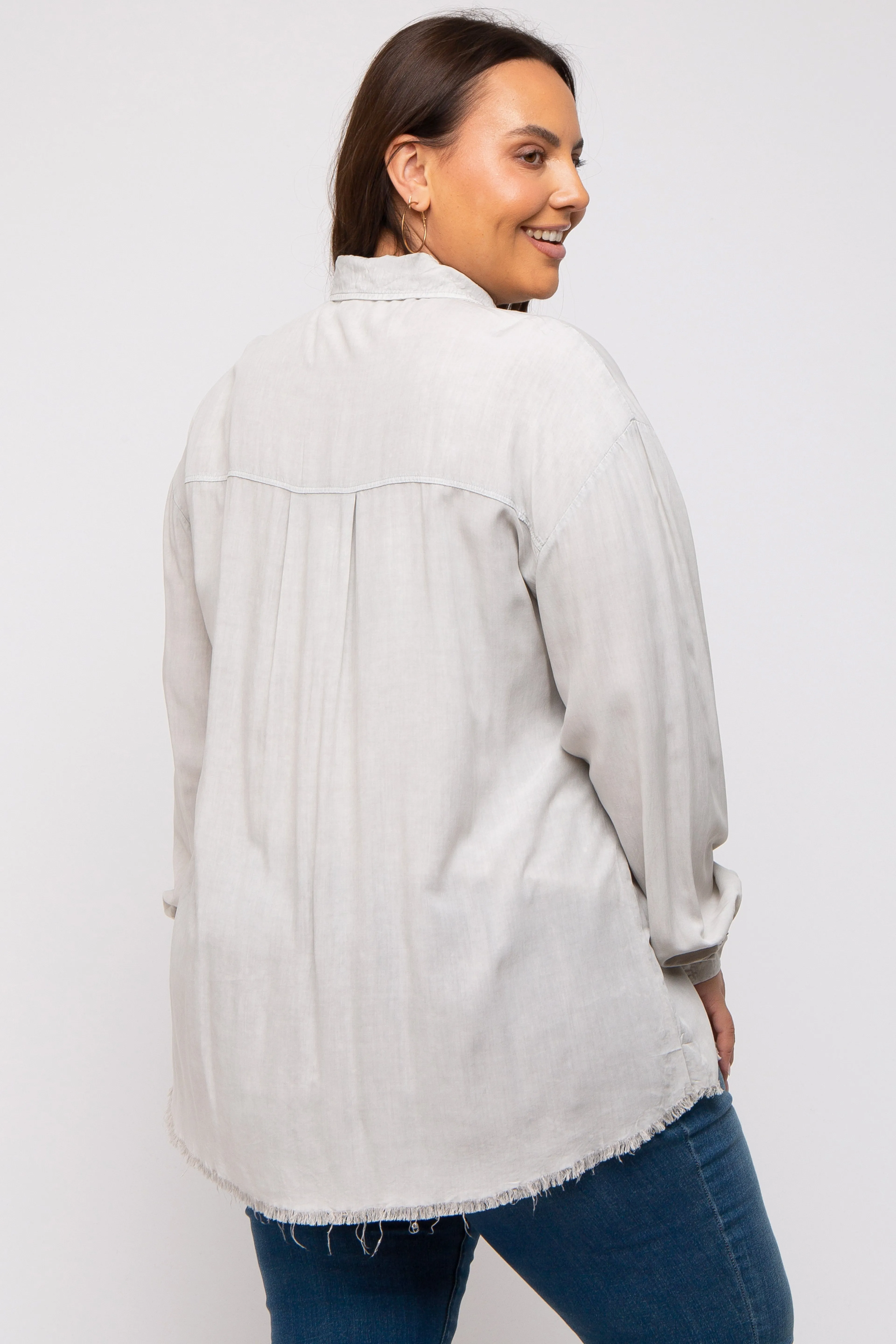 Grey Button Up Fringe Hem Plus Top sold by Pinkblush product image thumbnail 3