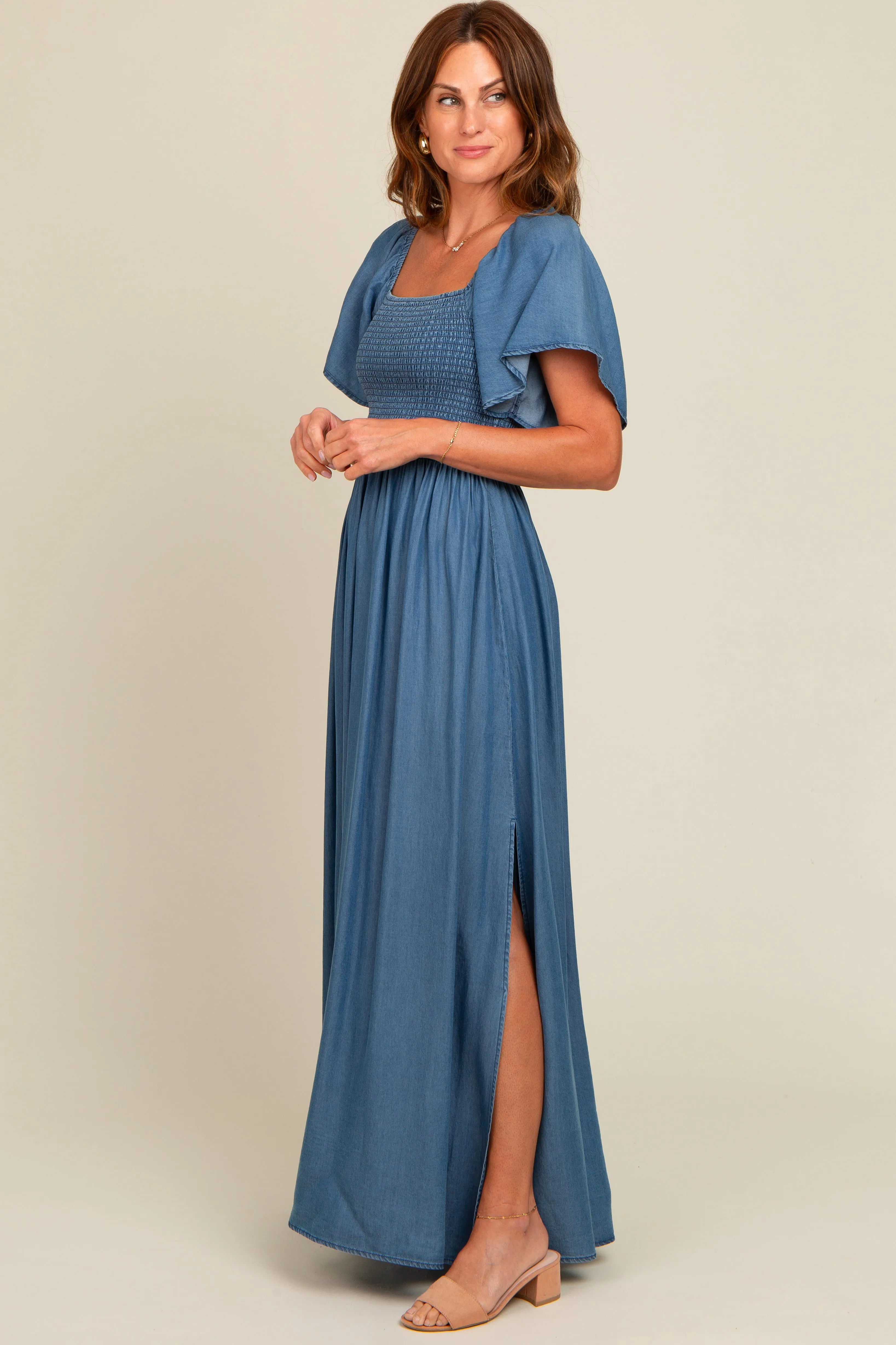 Blue Chambray Smocked Maxi Dress sold by Pinkblush product image thumbnail 2